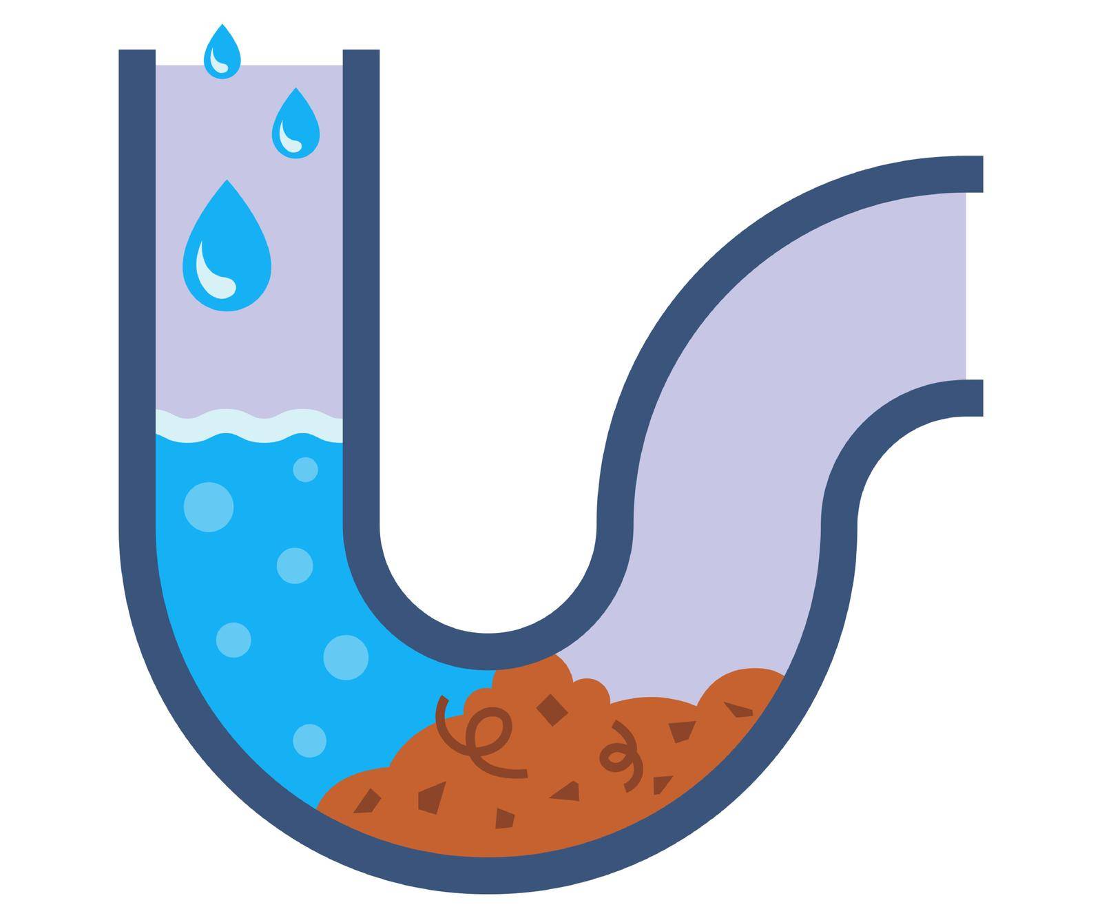 clogged pipes in the bathroom. water stagnation. flat vector illustration.