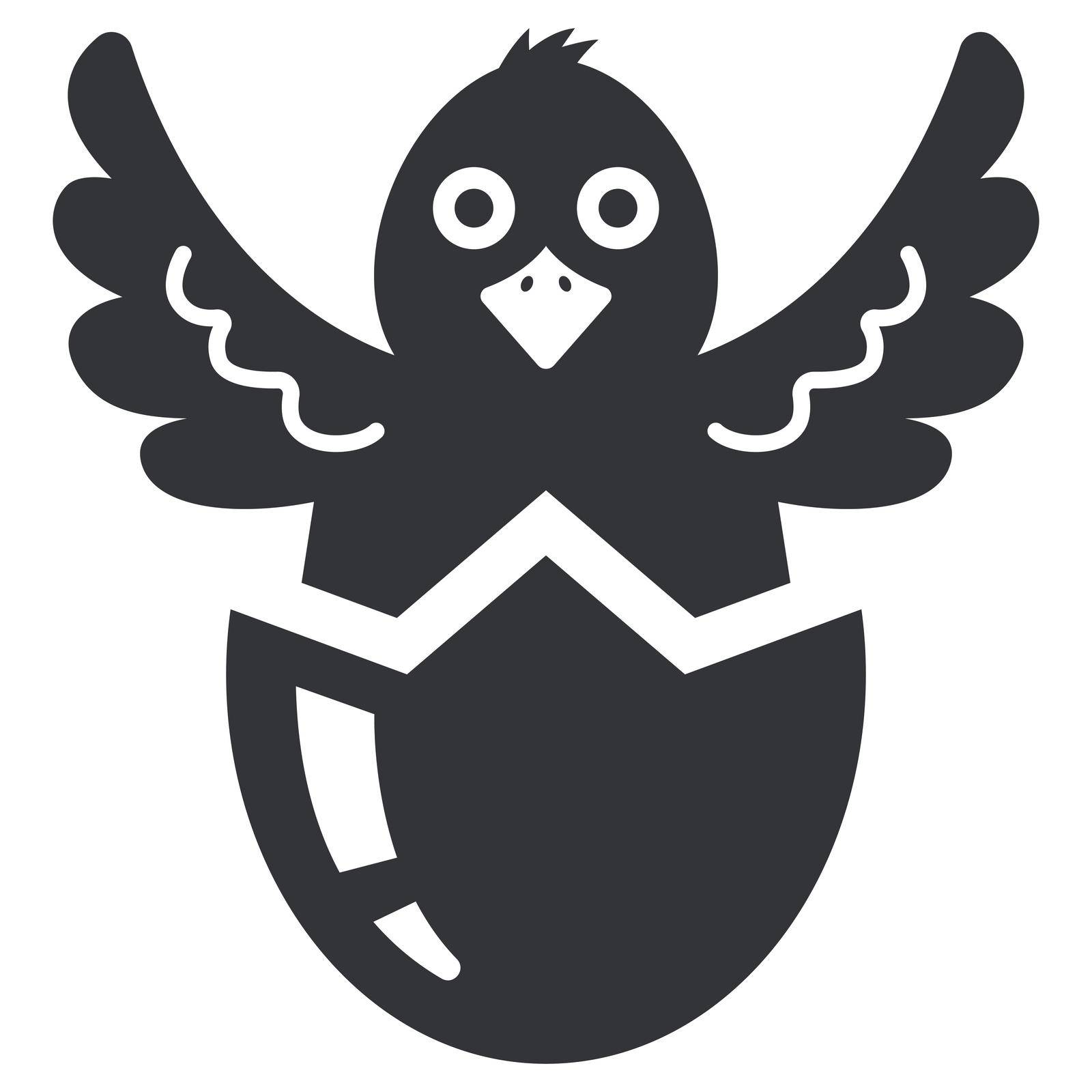 black icon chick hatched from an egg. flat vector illustration.