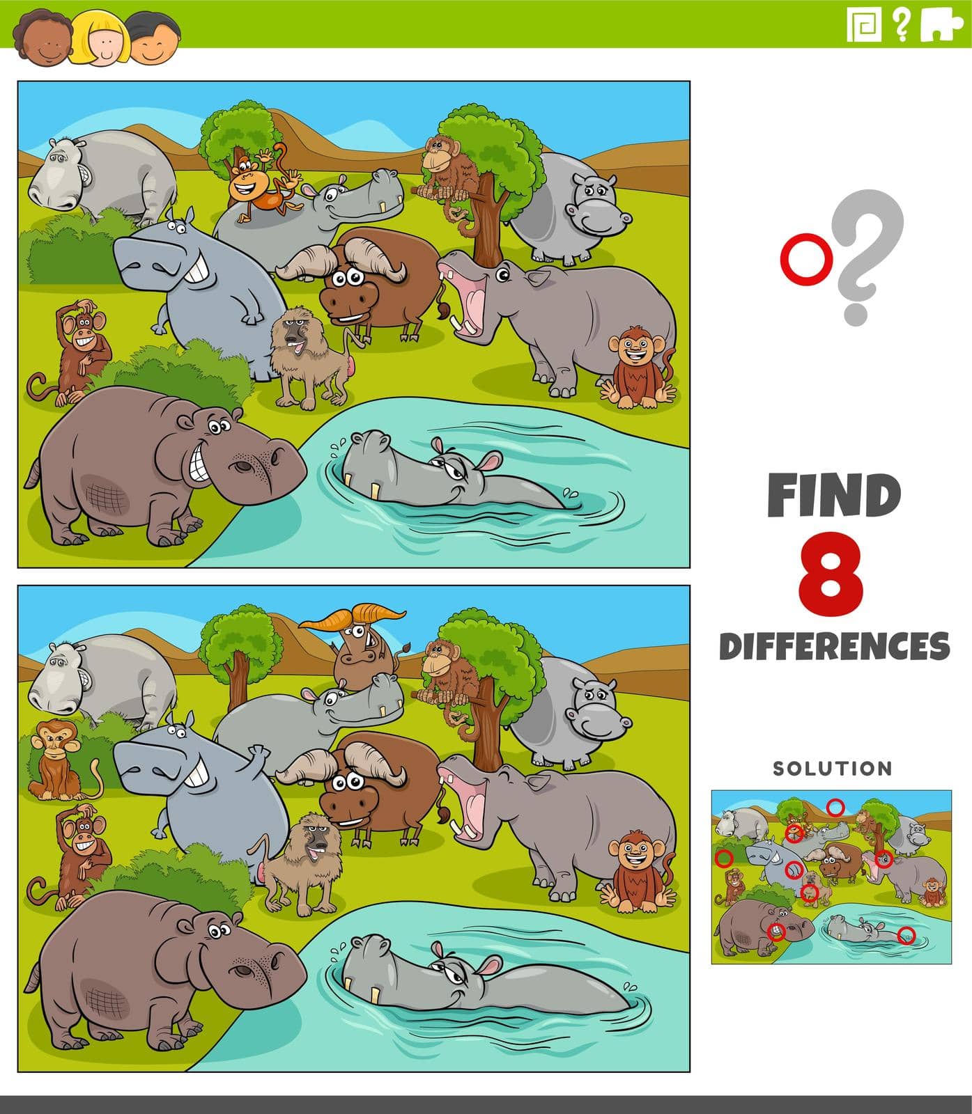 differences game with cartoon wild animal characters group by izakowski
