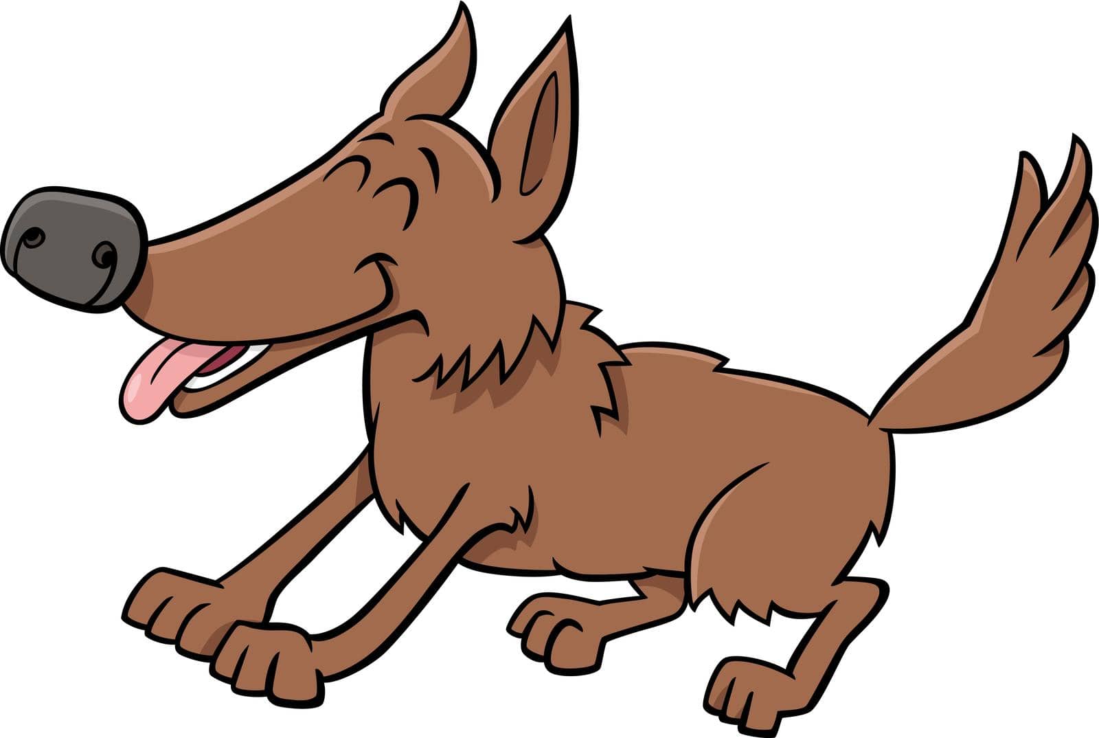 Cartoon illustration of funny playful brown dog comic animal character