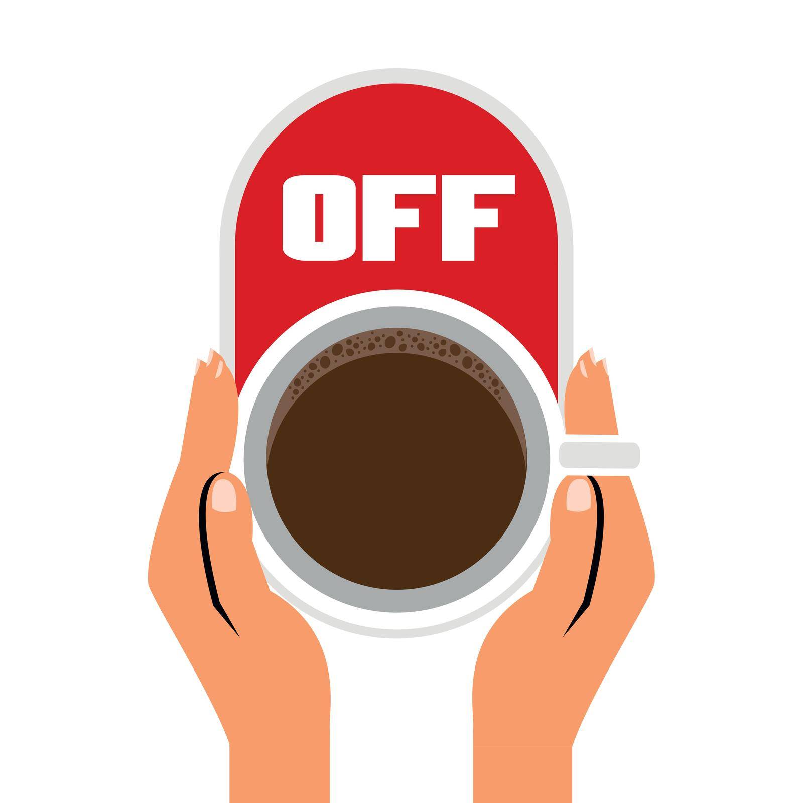 Hand holding coffee cup with off button vector