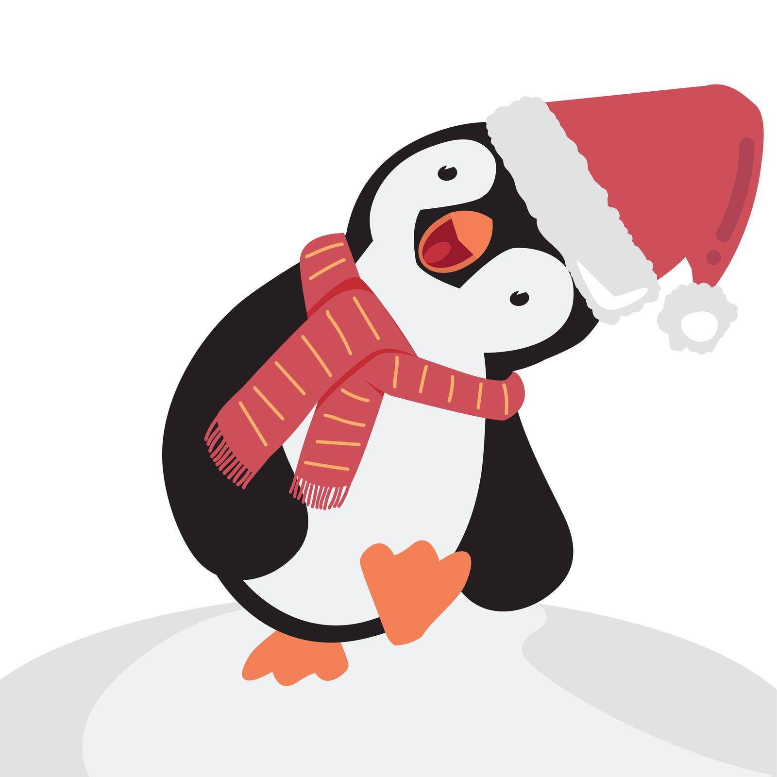 Cute penguin in hat and scarf cartoon