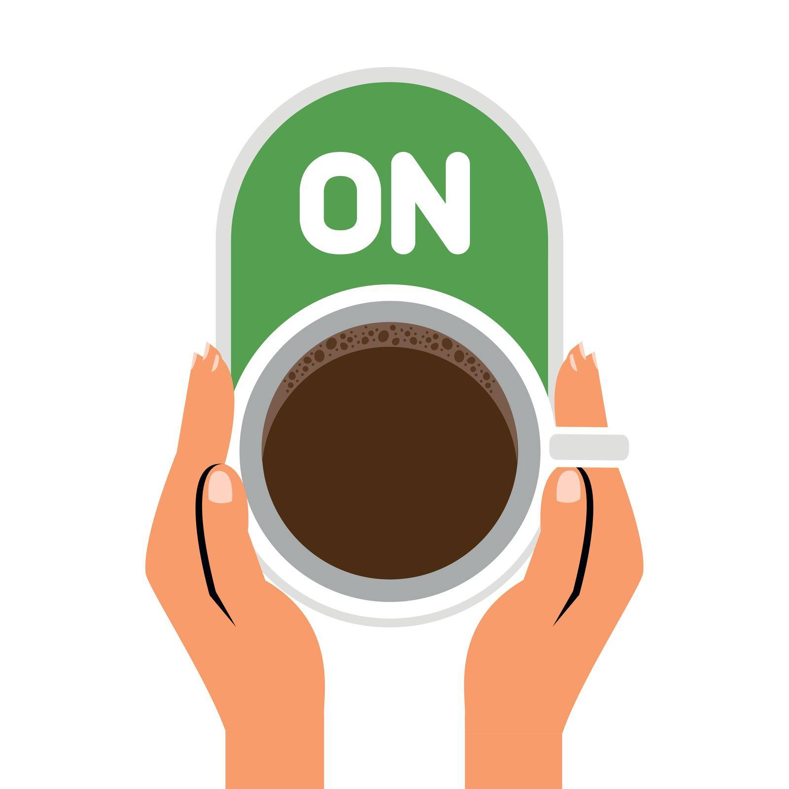 Hand holding coffee cup with on button vector