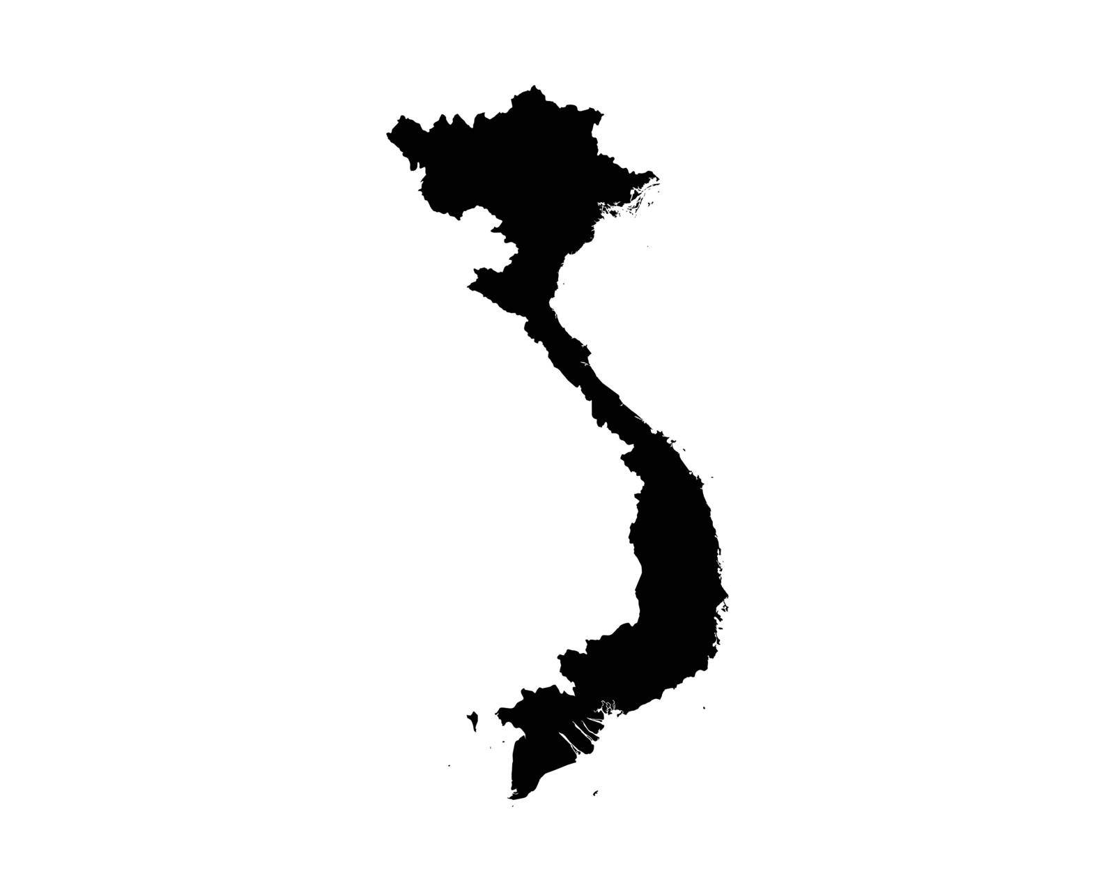 Vietnam Map. Vietnamese Country Map. Black and White National Nation Geography Outline Border Boundary Territory Shape Vector Illustration EPS Clipart