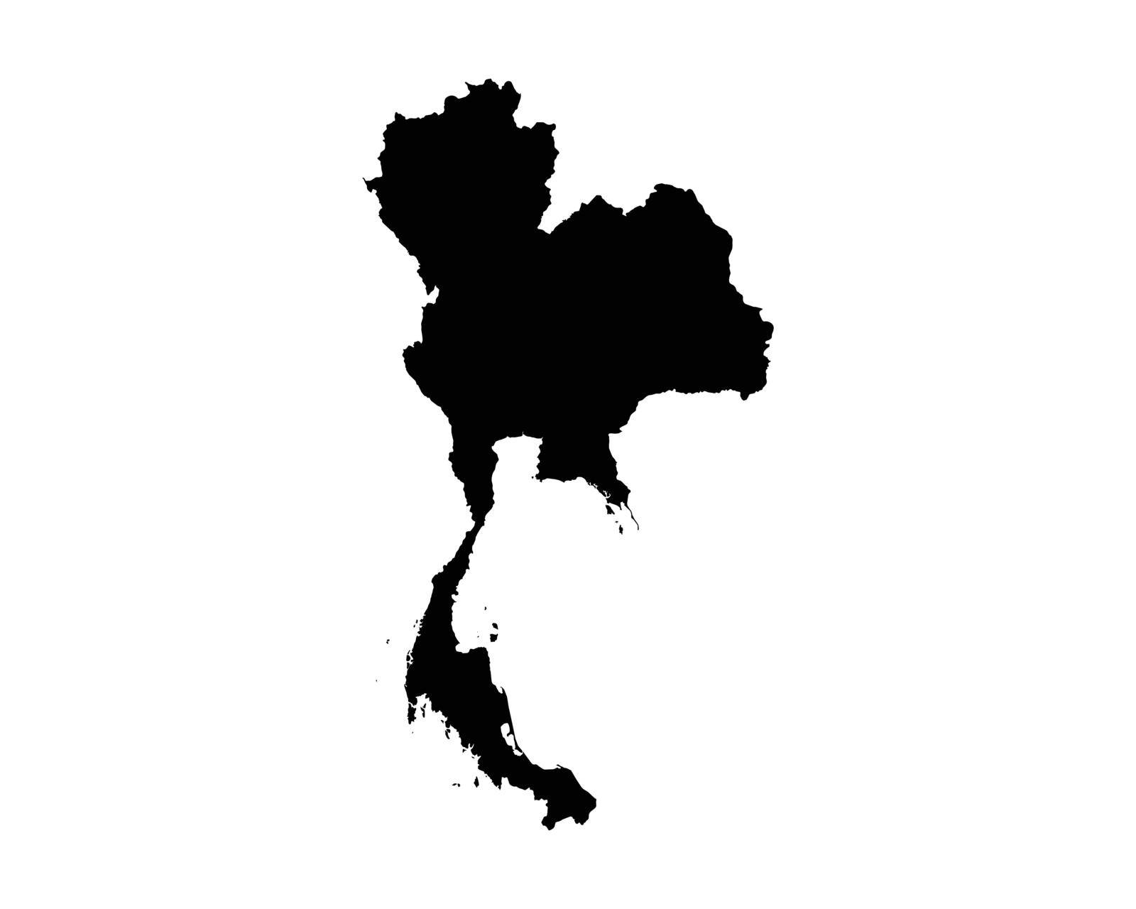 Thailand Map. Thai Country Map. Black and White Siam Siamese National Nation Geography Outline Border Boundary Territory Shape Vector Illustration EPS Clipart