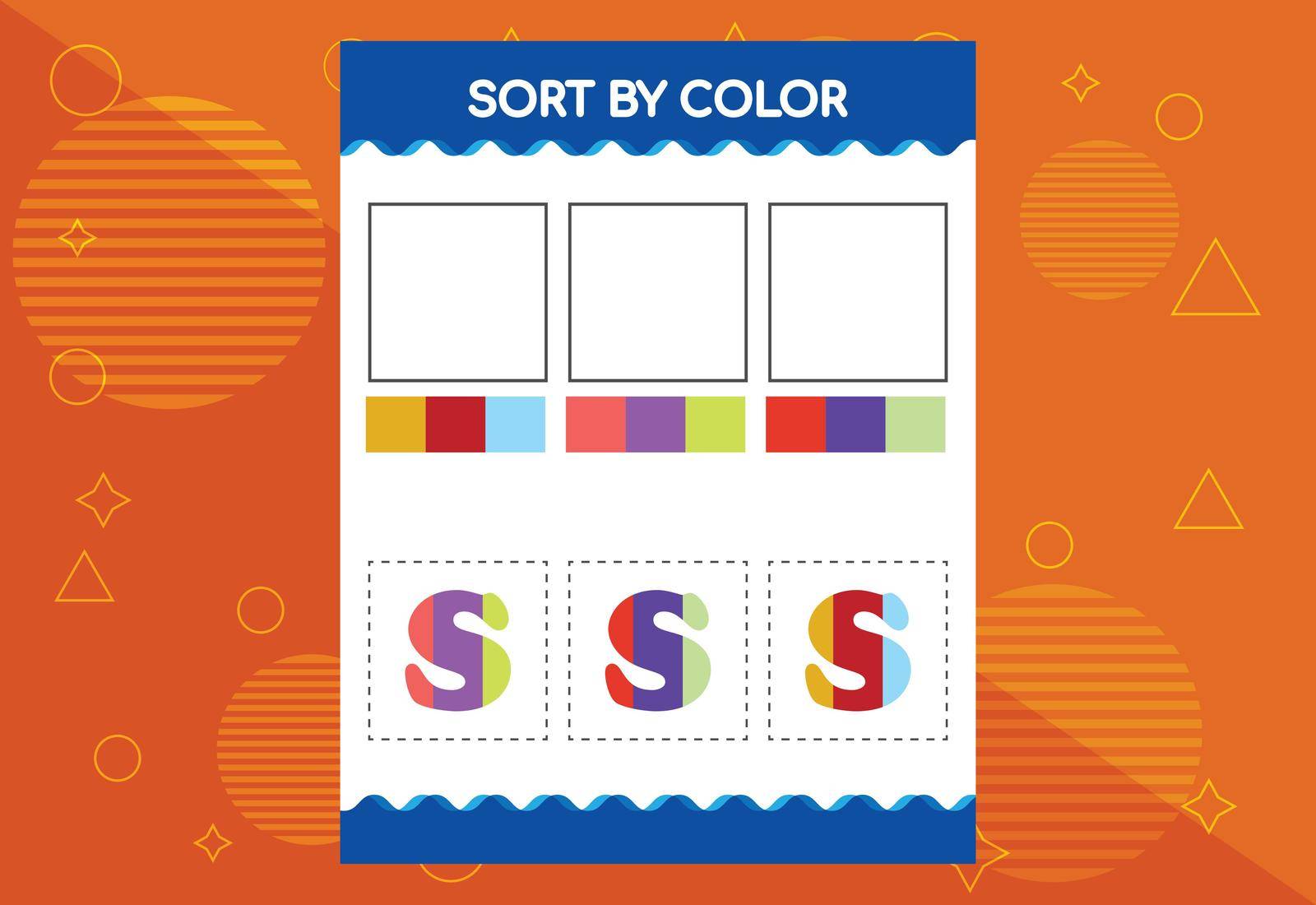Alphabet S sorts by color for kids. Good for school and kindergarten projects