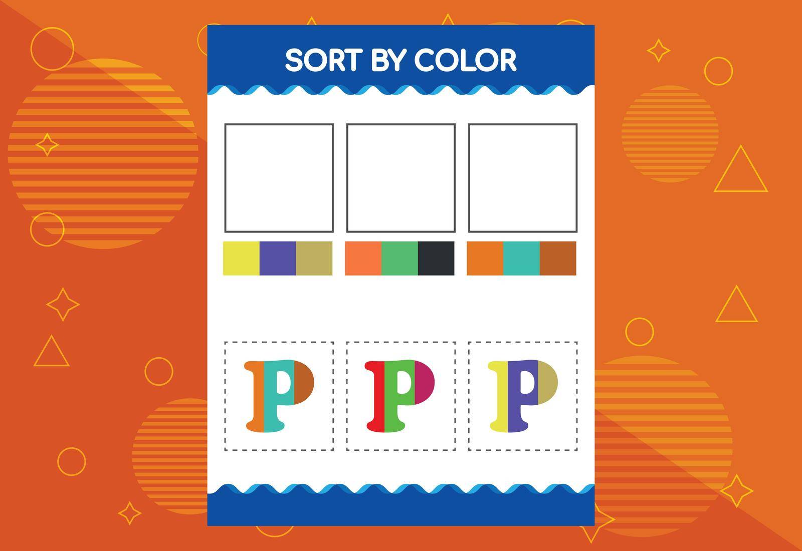 Alphabet P sorts by color for kids. Good for school and kindergarten projects