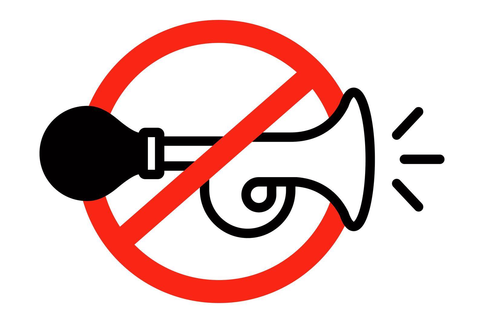 forbidden sign horn makes a loud sound. no noise sign. flat vector illustration