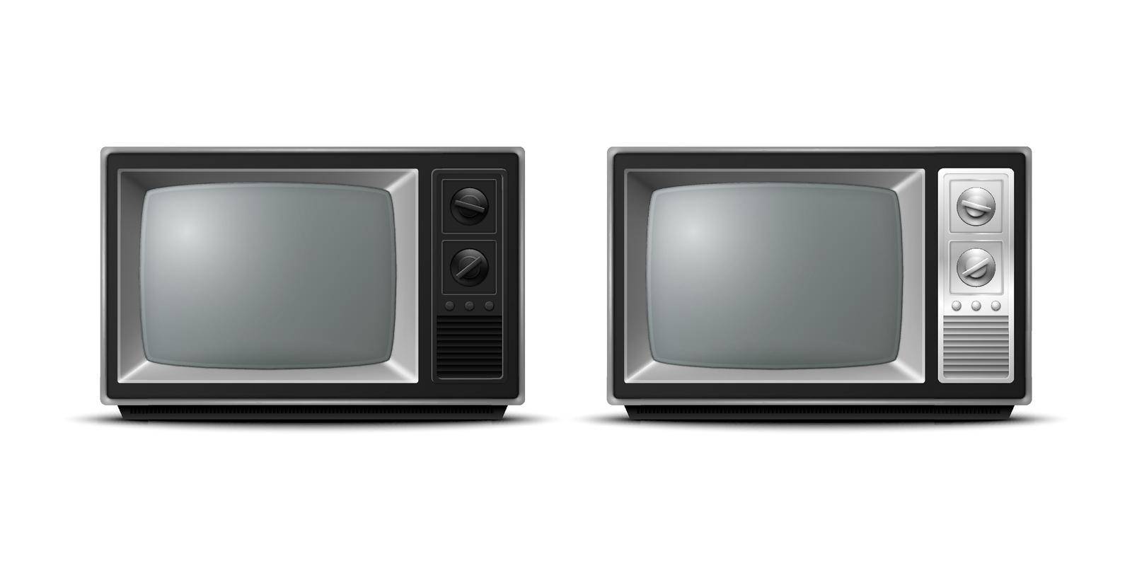 Vector 3d Realistic Retro TV Receiver Closeup Isolated on White. Vintage TV Set. Television, Front View by Gomolach
