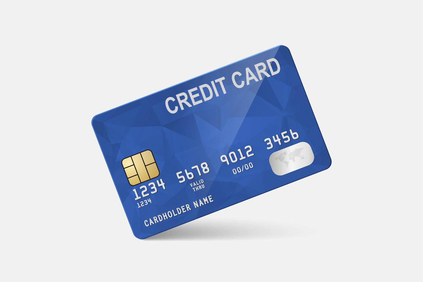 Vector 3d Realistic Blue Credit Card on White Background. Design Template of Plastic Credit or Debit Card. Credit Card Payment Concept. Front View.