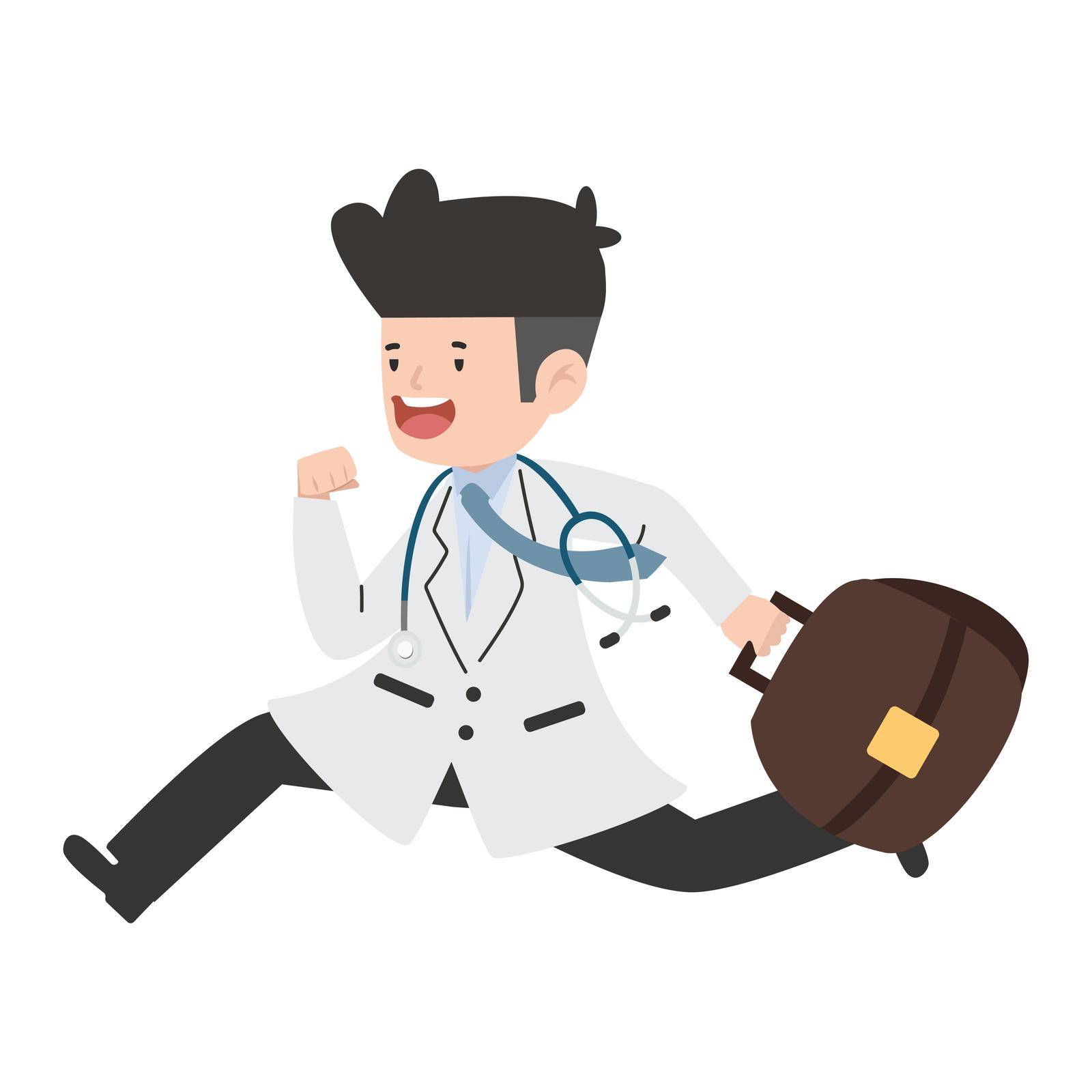 Doctor emergency hurrying to help the patient cartoon