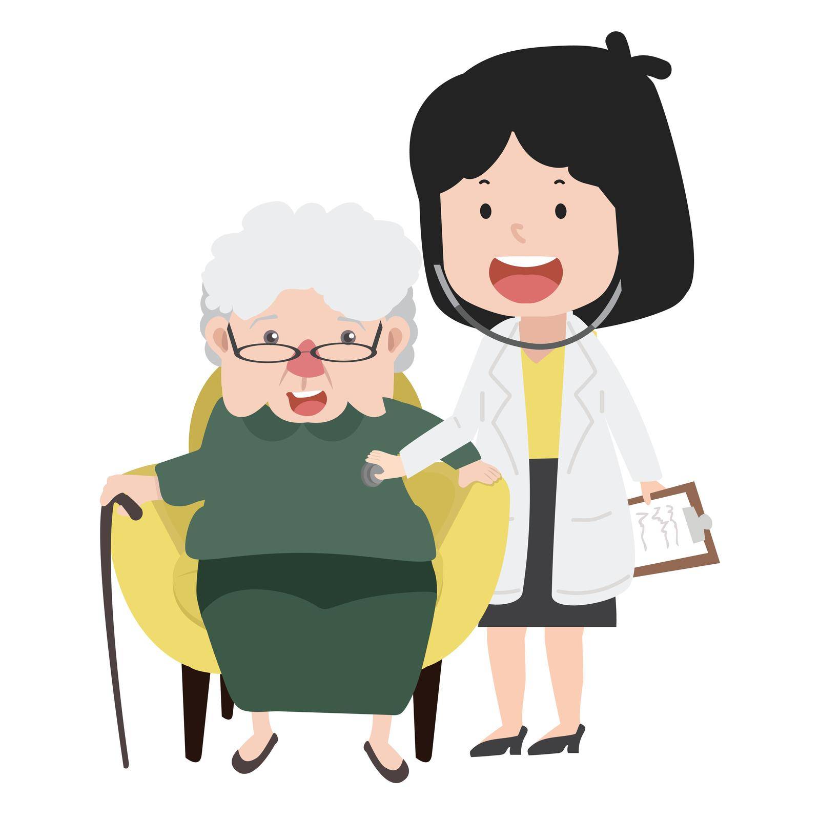 Elderly checkup with doctor cartoon vector