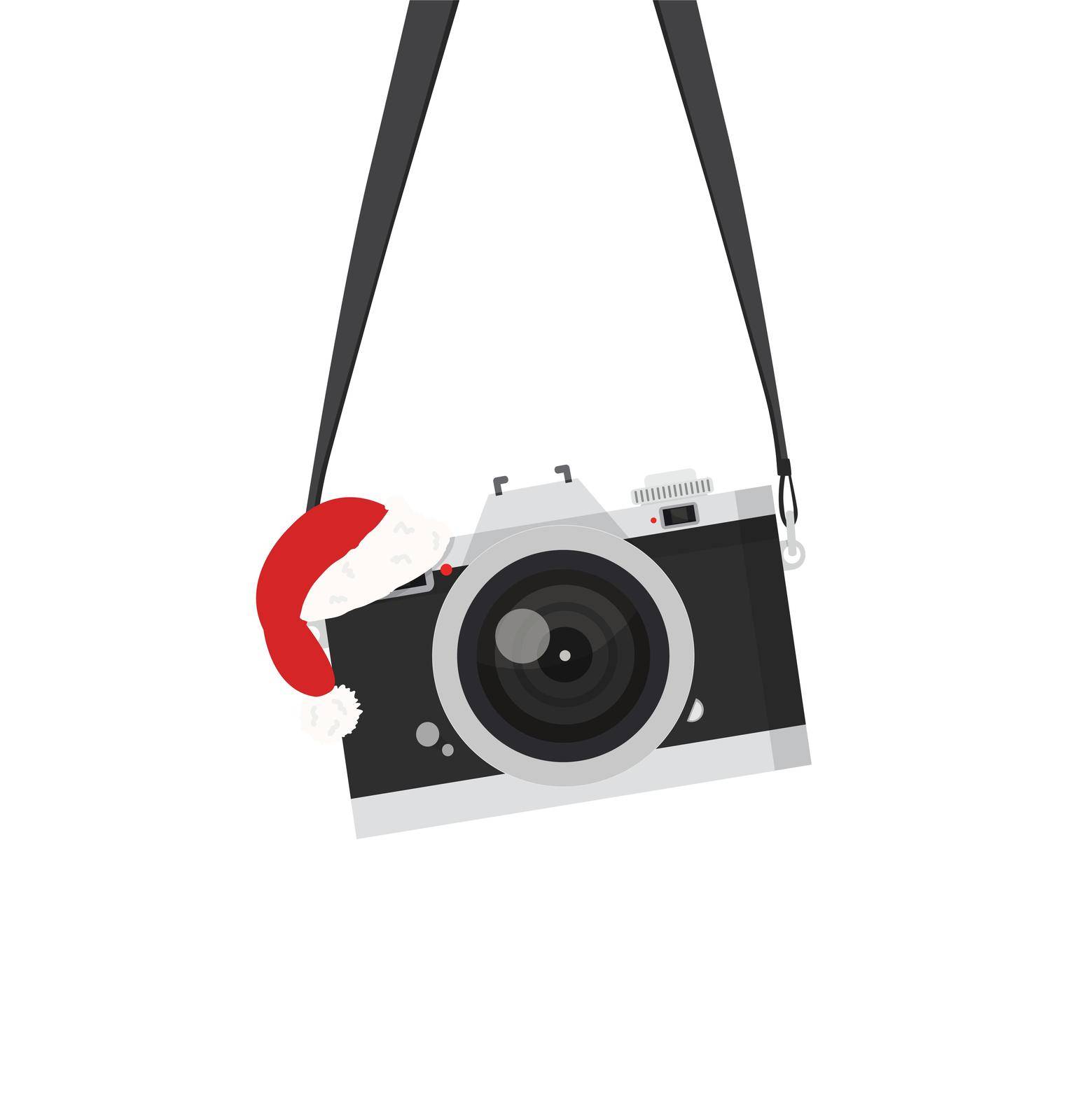 camera hanging with hat christmas vector