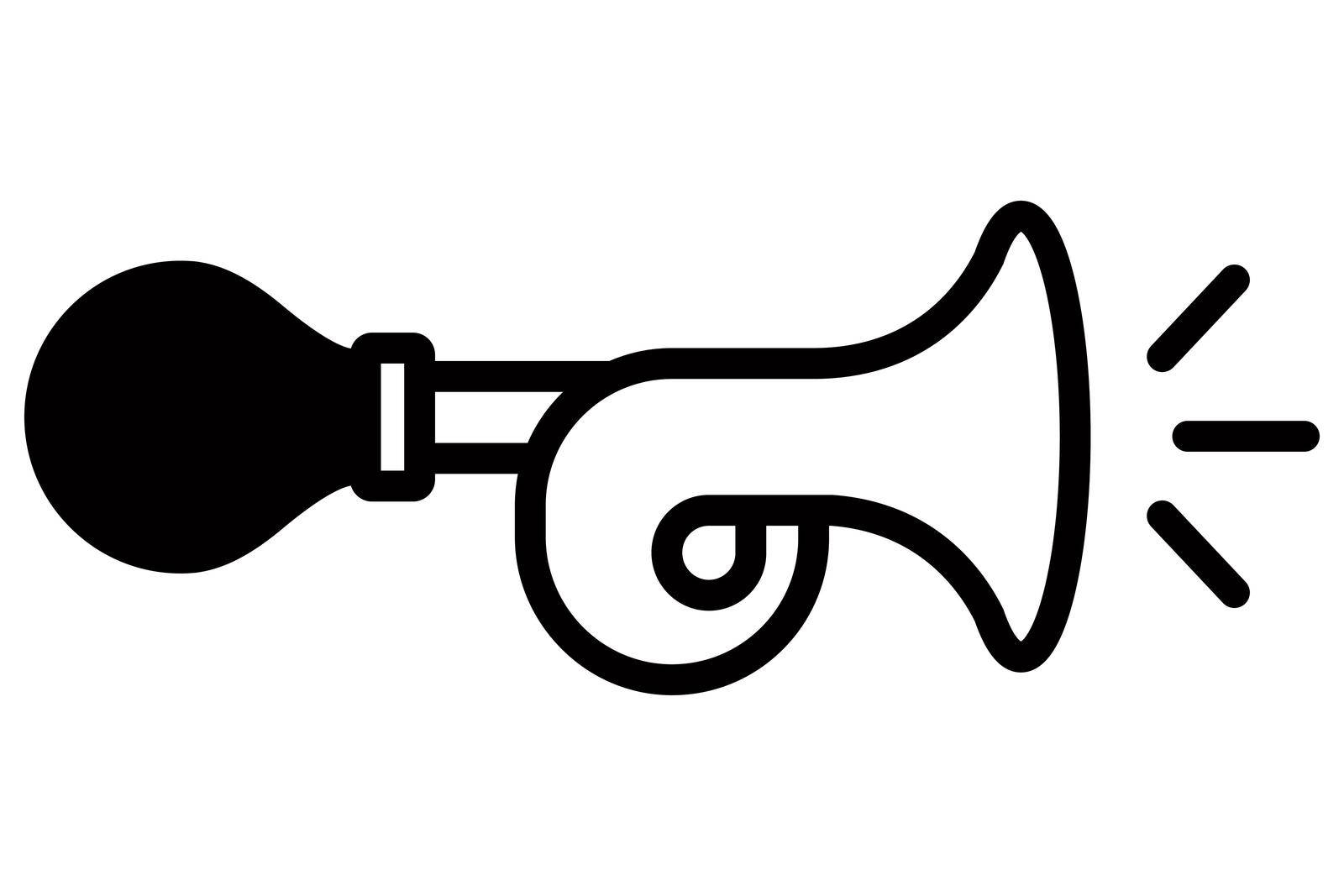 black icon of a horn to signal a car. musical instrument. flat vector illustration.