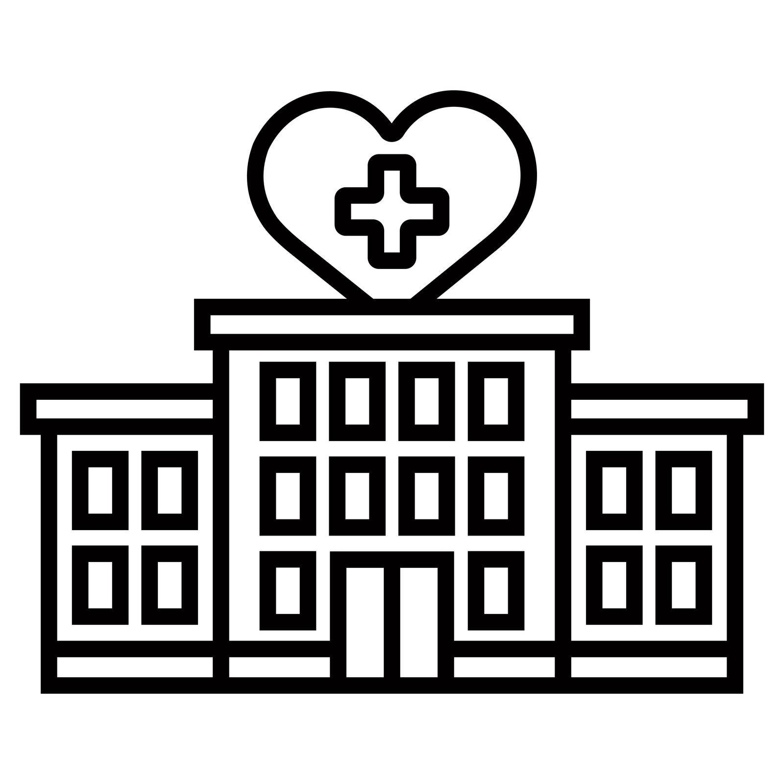 hospital building black icon for sick patients. flat vector illustration.