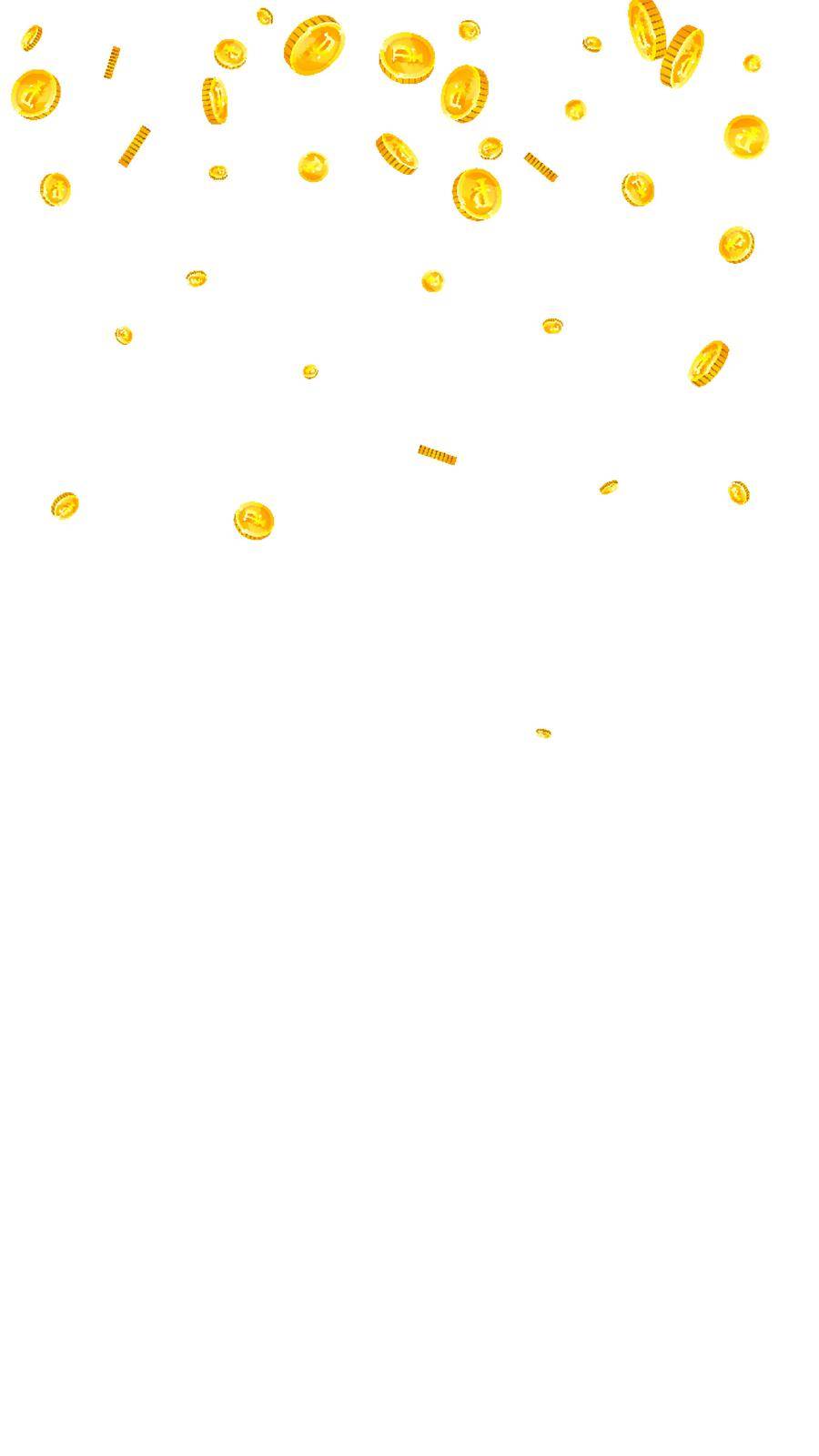 Russian ruble coins falling. Scattered gold RUB coins. Russia money. Great business success concept. Vector illustration.