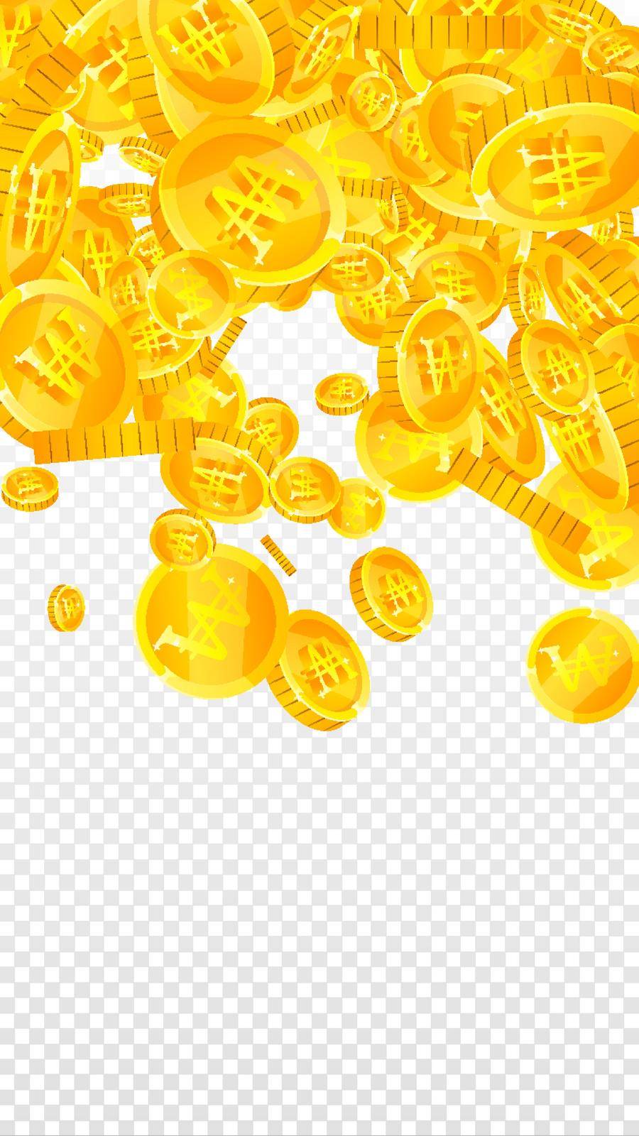 Korean won coins falling. Scattered gold WON coins. Korea money. Global financial crisis concept. Vector illustration.