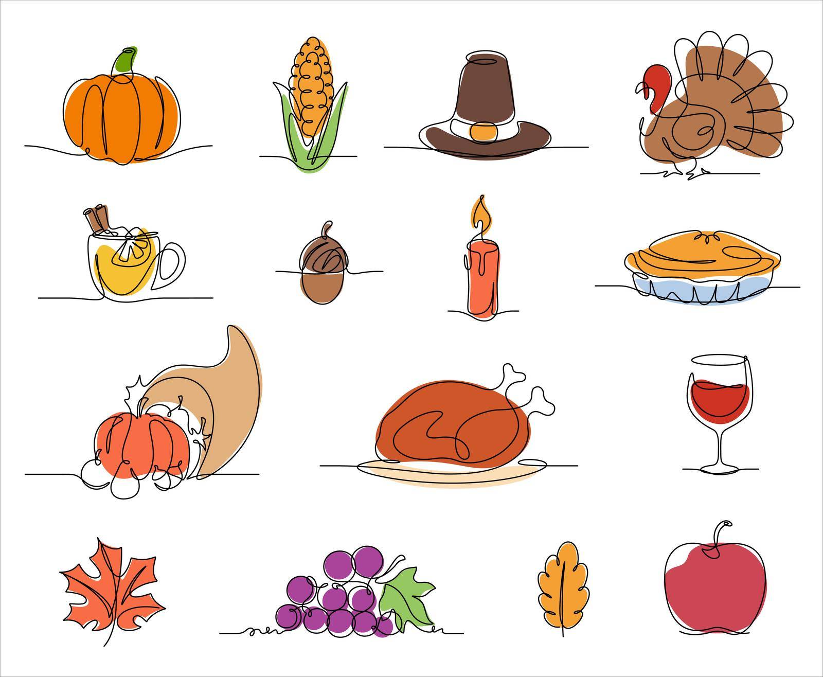 thanksgiving day colored line icon in continuous line drawing by dhtgip