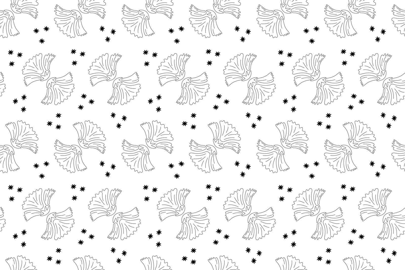 Stylized floral endless background. Floral seamless pattern, hand drawn line art leaves on white. Monochrome, botanical forest plants tree foliage. Vector illustration