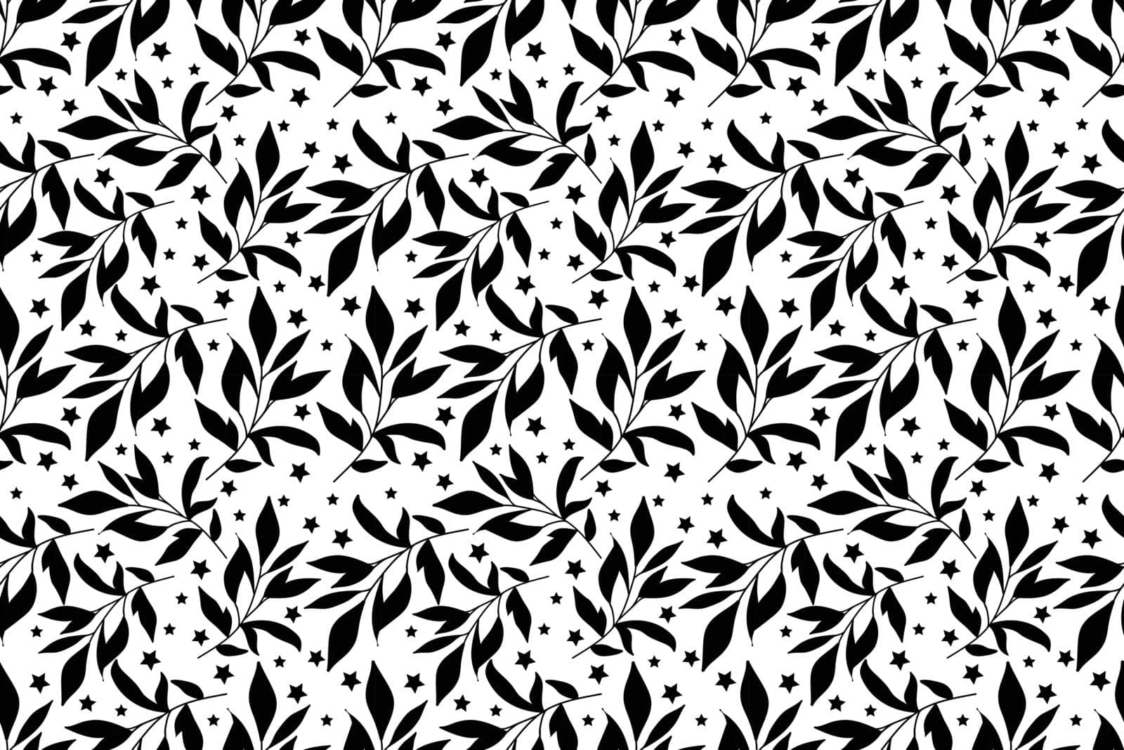 Abstract seamless pattern with leaves on white background. Repeating endless black leaves in abstract style. Modern texture print for fabric, wrapping, textile etc. Vector illustration.