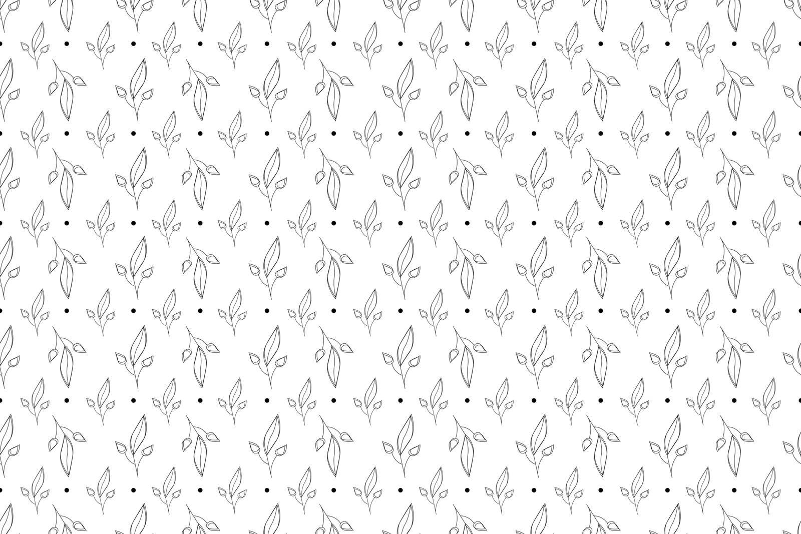 Hand drawn leaves meadow seamless pattern, lovely spring or summer background, great for textile and wallpapers. Endless leaves with monochrome design. Vector illustration.