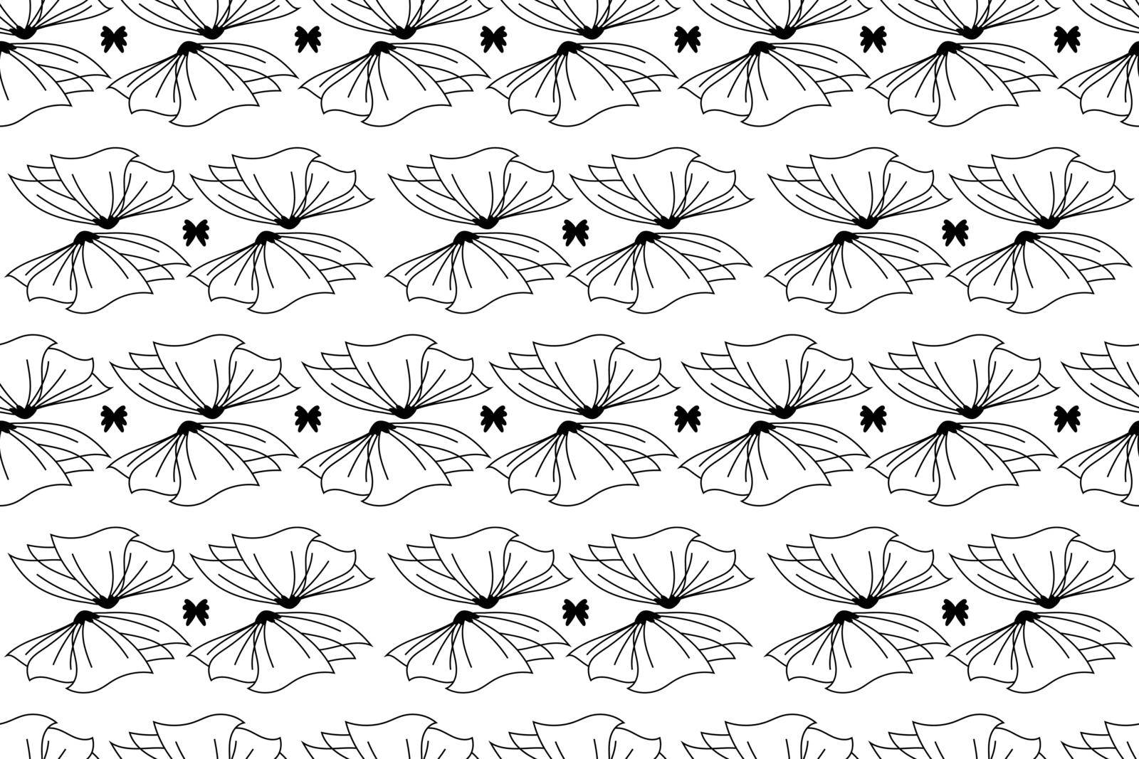 Wallpaper in the style of Zen. Seamless vector background. Black and white floral ornament. Graphic pattern for fabric, wallpaper, packaging. Ornate Zen flower ornament. Vector illustration