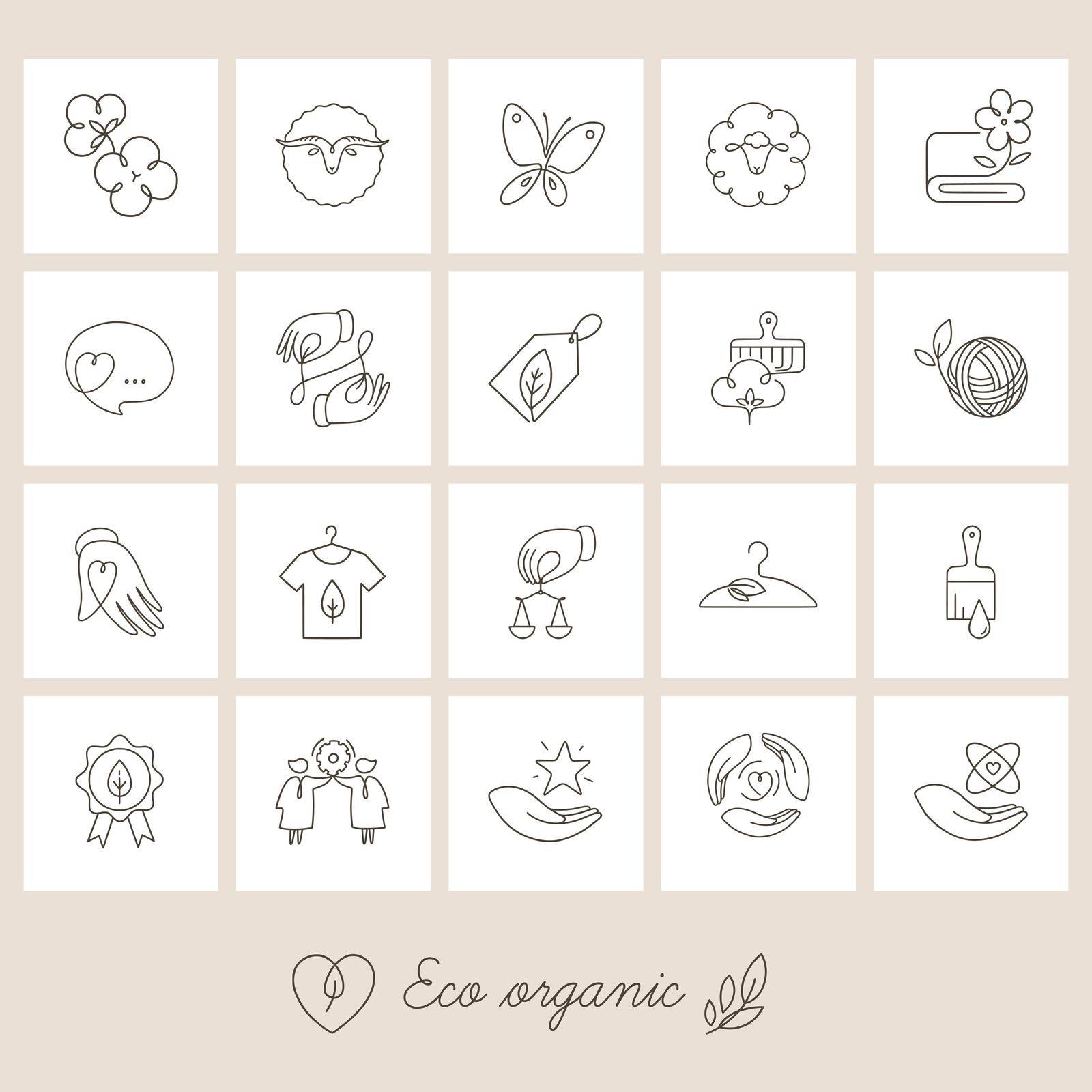Vector set of linear icons related to slow fashion and sustainable made textiles. by laymik