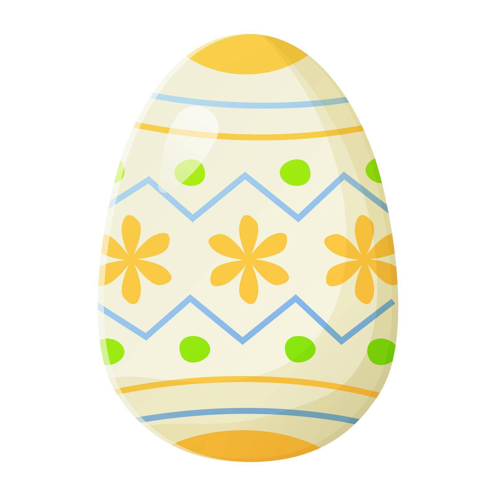 Cute realistic Easter egg painted with traditional national ornament . Can be used as easter hunt element for web banners, posters and web pages. Stock vector illustration in cartoon style isolated on white.
