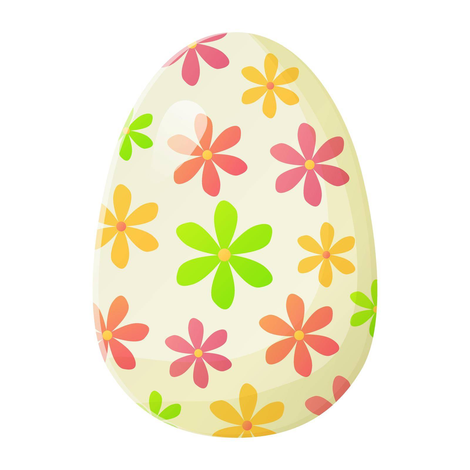 Cute realistic Easter egg painted with with flowers pattern. Can be used as easter hunt element for web banners, posters and web pages. Stock vector illustration in cartoon style isolated on white background by Daaridna