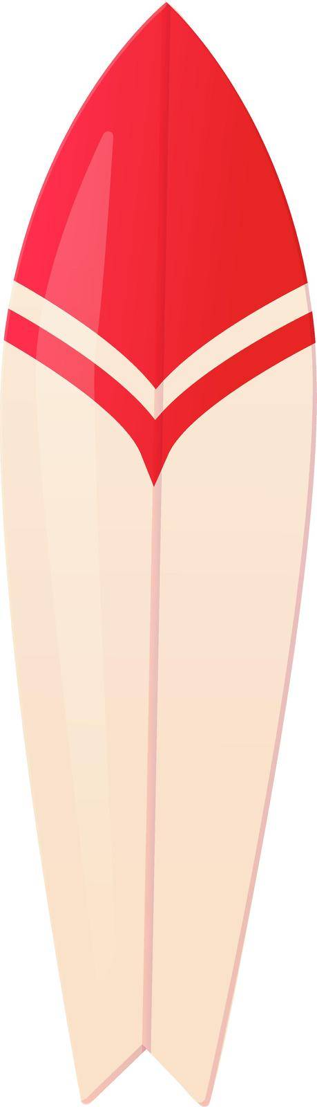 Surfboard red and white in realistic cartoon style. Active summer leisure concept.