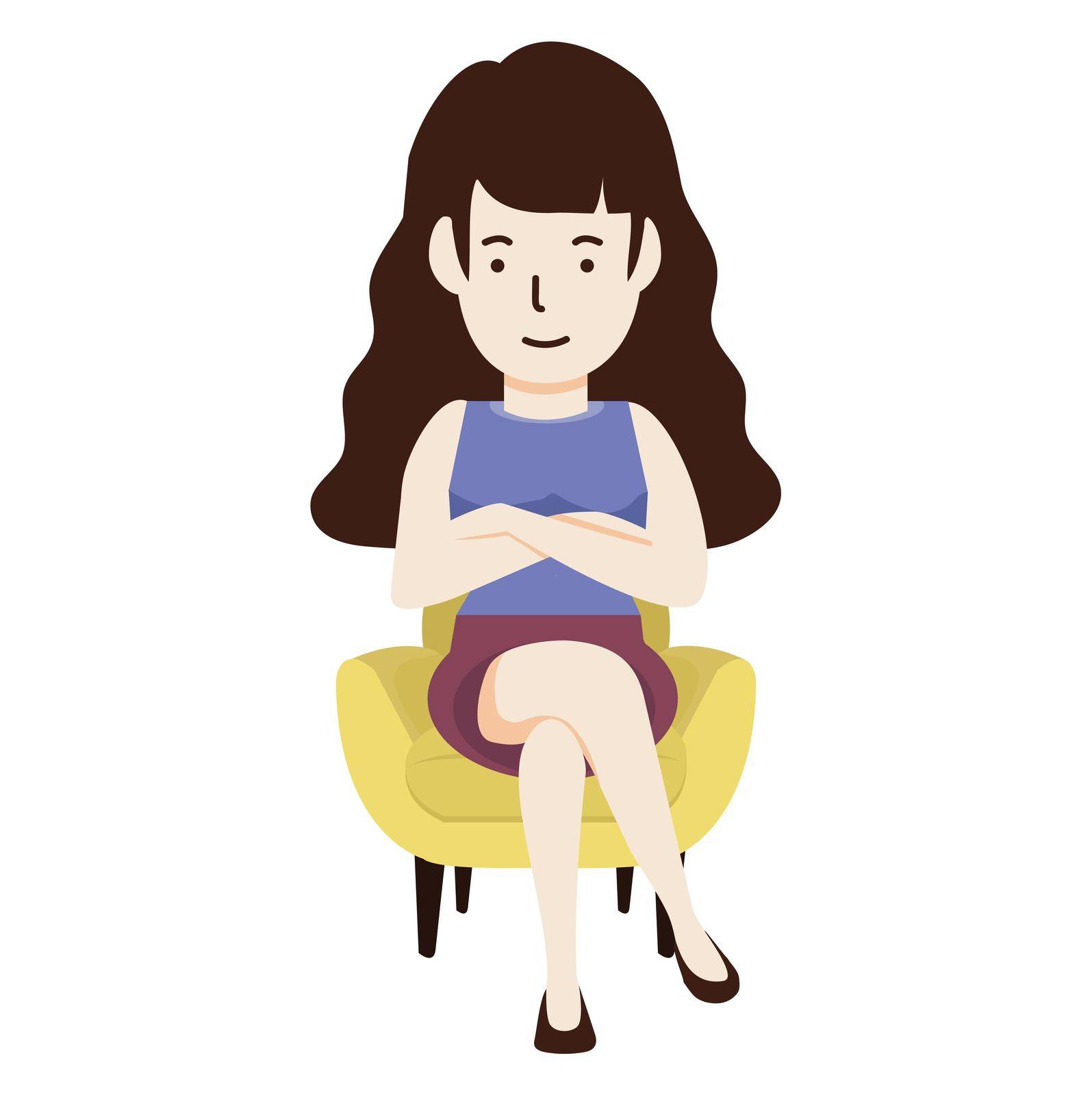 woman sitting Yellow modern chair cartoon vector