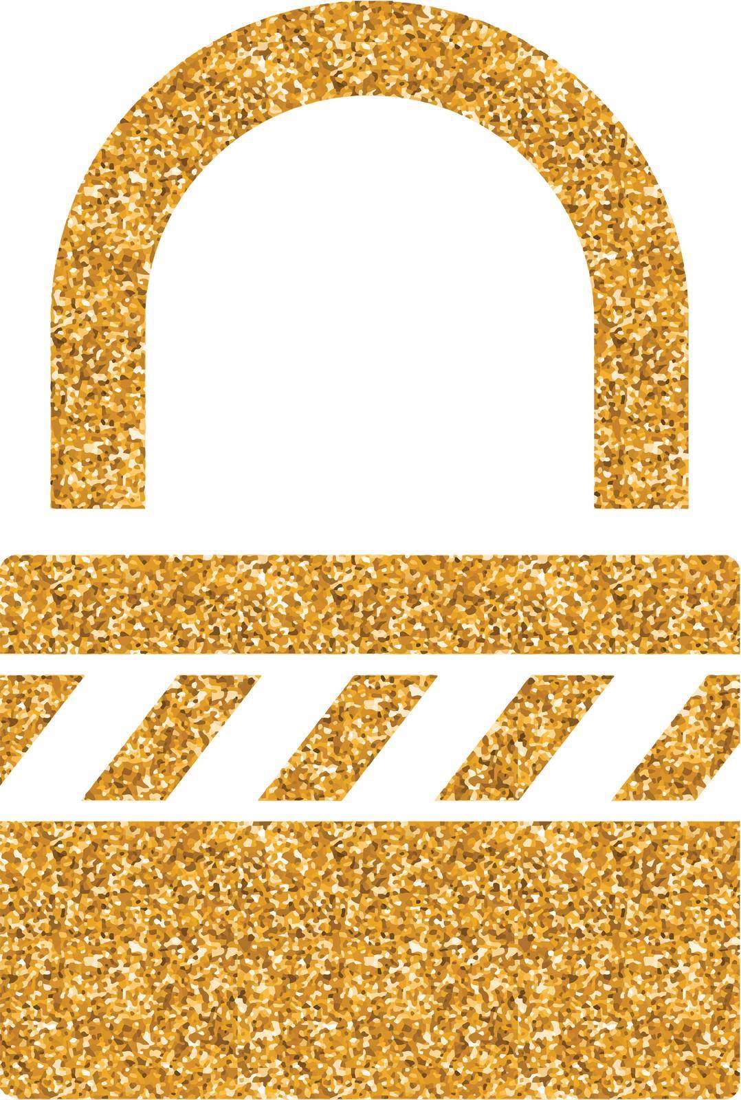 Padlock icon in gold glitter texture. Sparkle luxury style vector illustration.