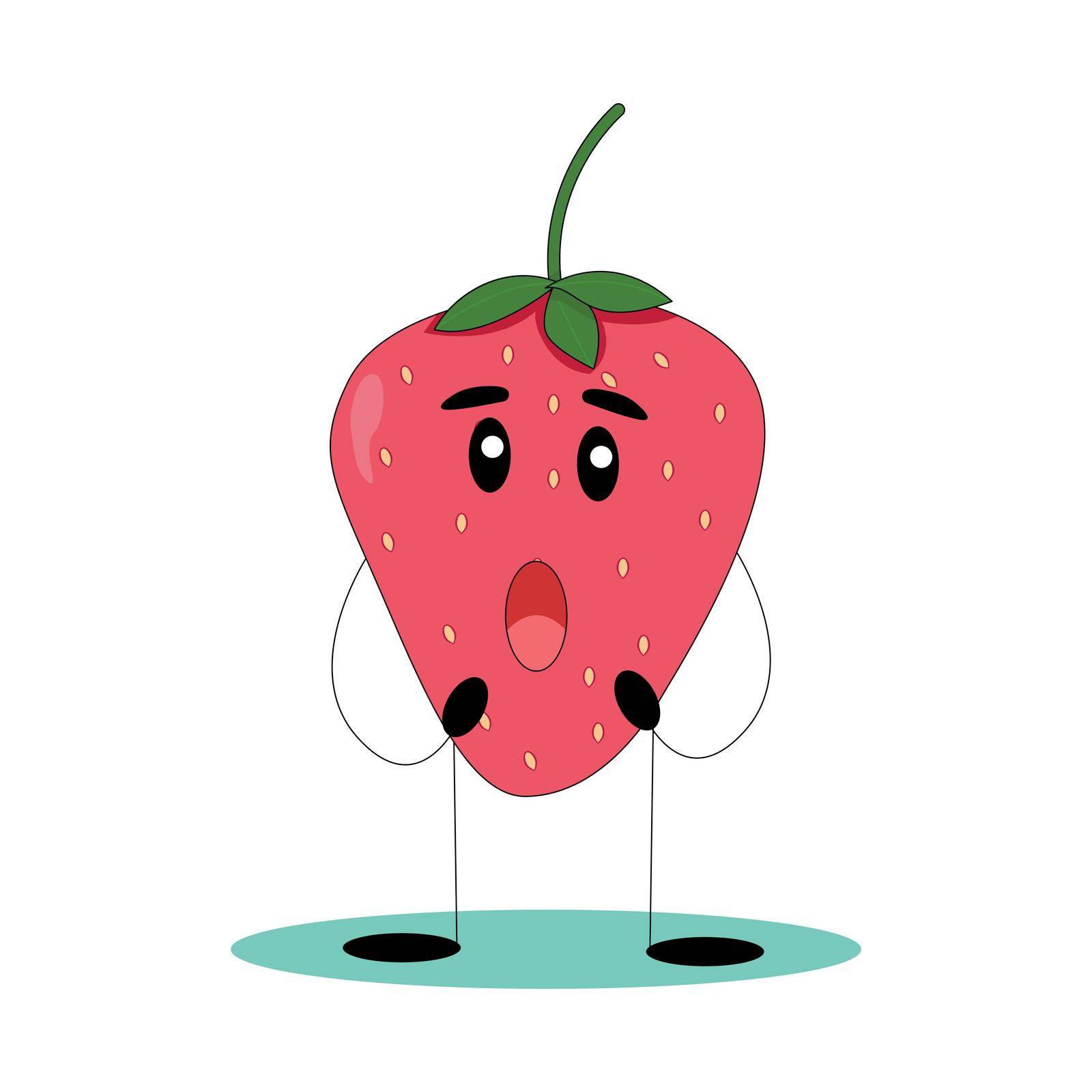 Funny strawberry. Strawberry with funny face. Flat vector illustration