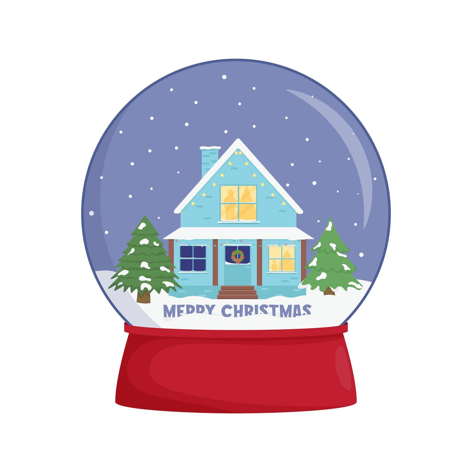 Snow globe with a town. Winter wonderland scenes in a snow globe