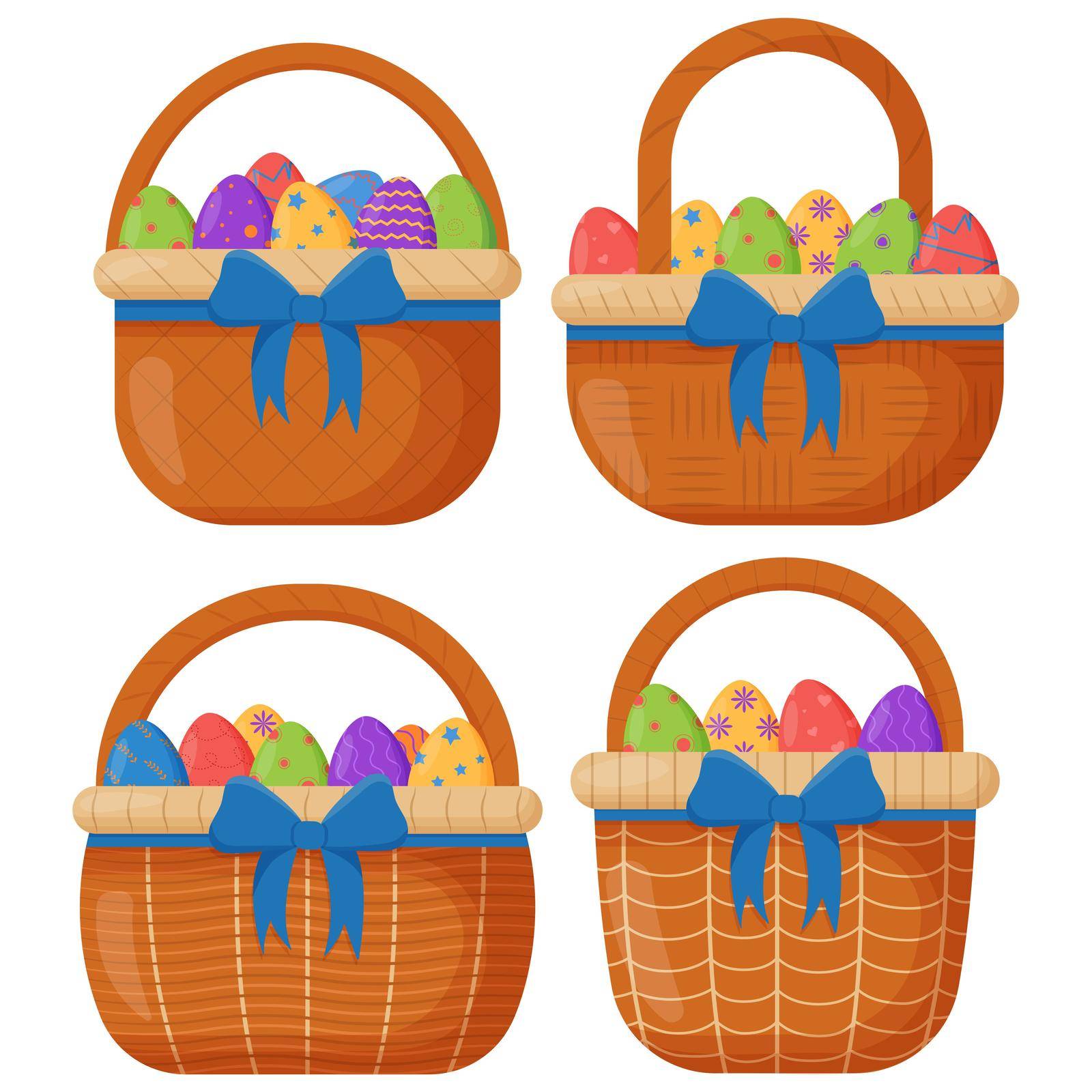 Wicker basket. Wicker basket with Easter eggs for Easter. Wooden accessory for storage or carrying.