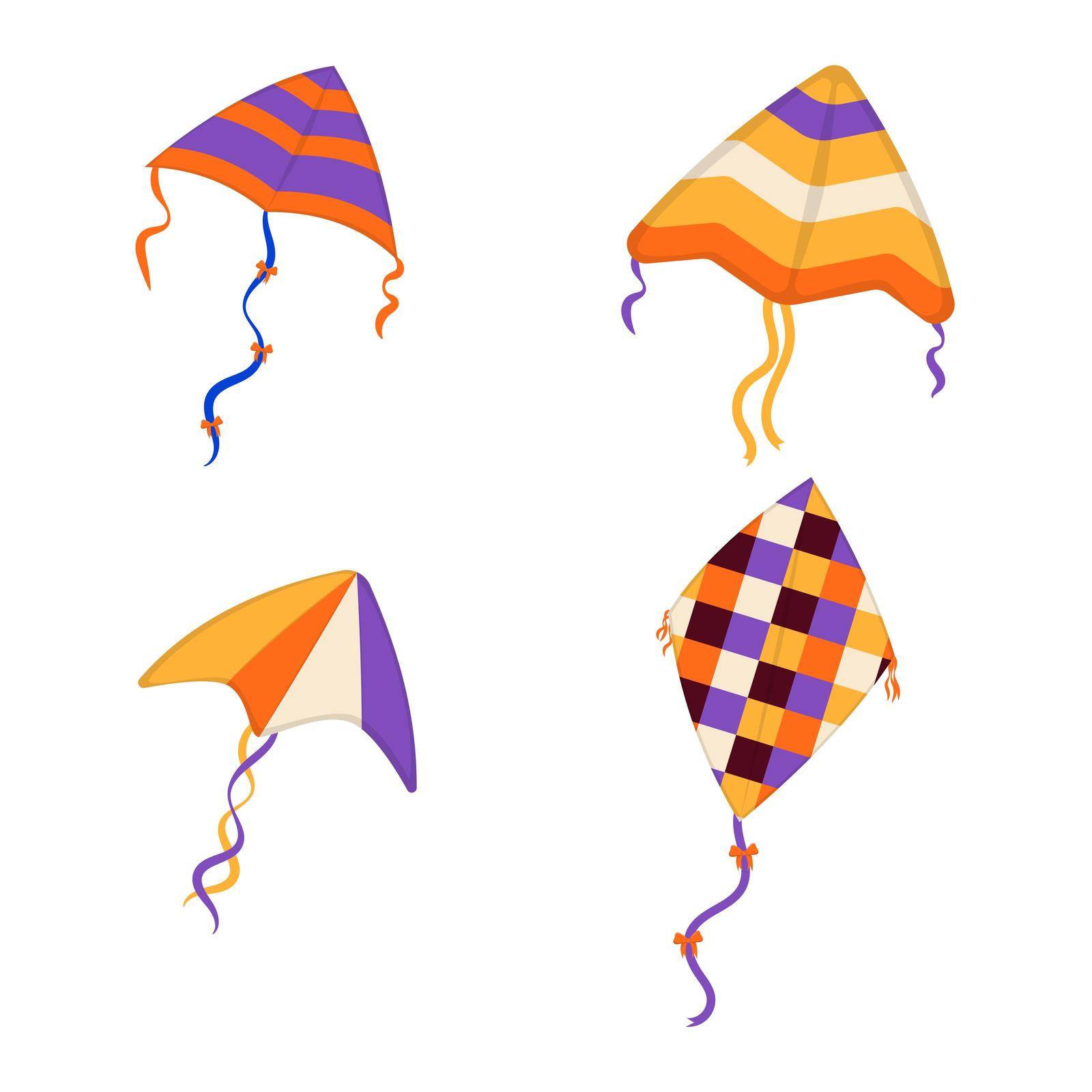 Set of flying wind kites. Makar Sankranti festival. Wind kite game.