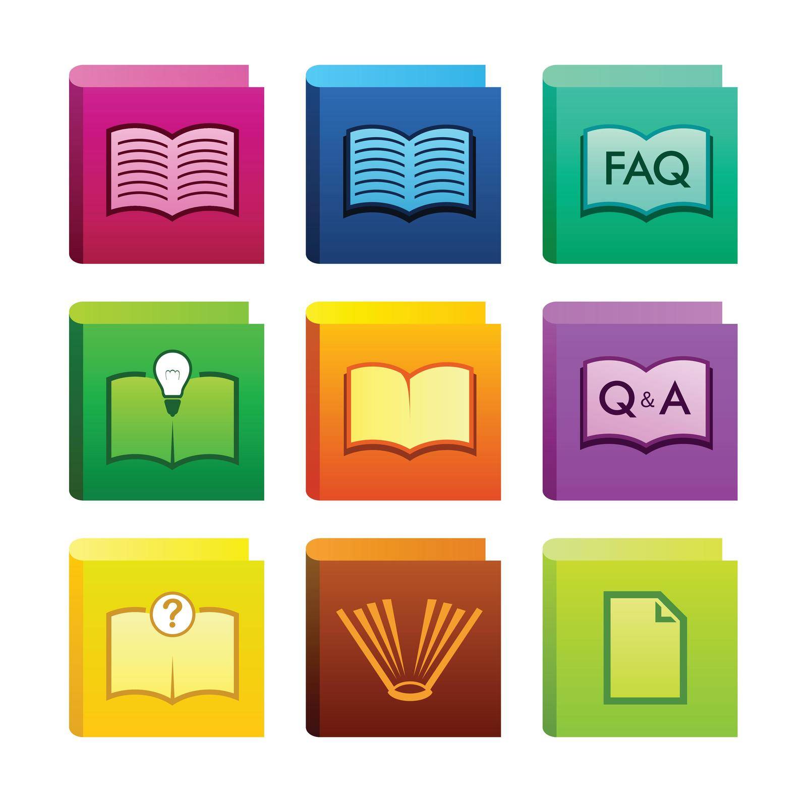 Set of Book icons, documents for business and education, Vector Illustrations isolated on white background