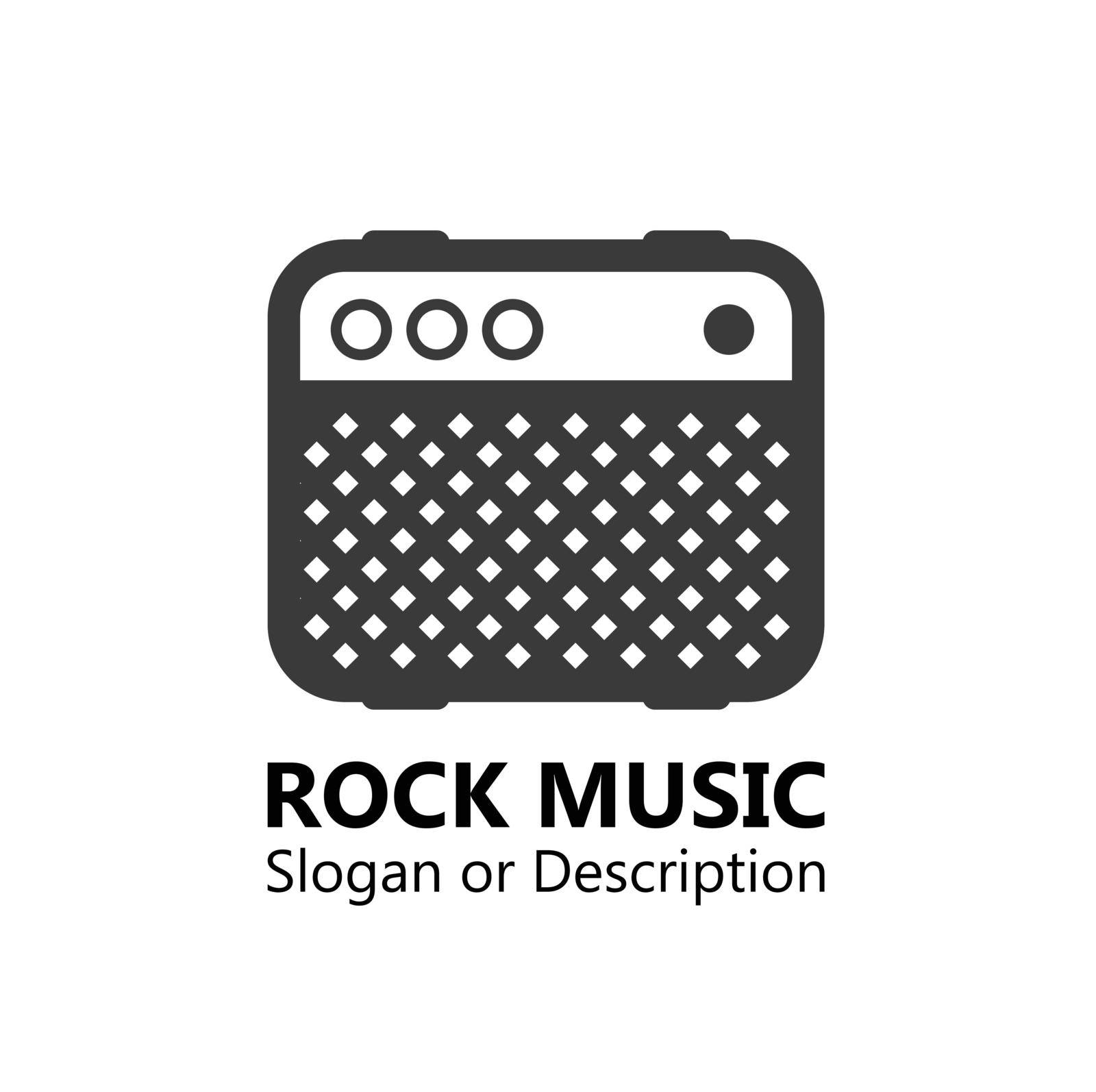 Logo for Music Market. Guitar Amplifiers with Caption and Slogan isolated on white background.