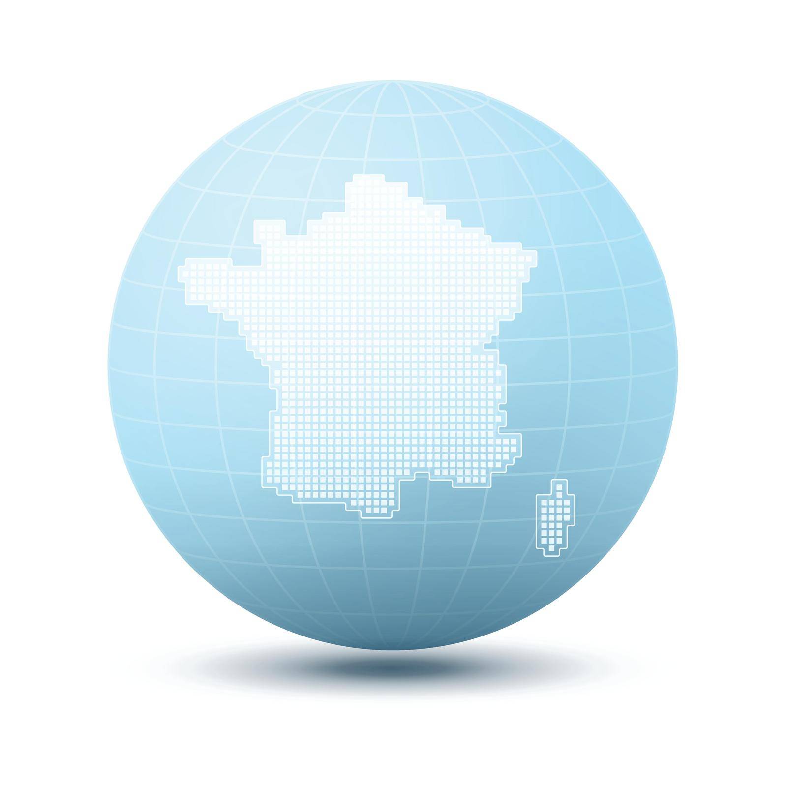 Vector Illustration of France on Blue Sphere isolated on white background.