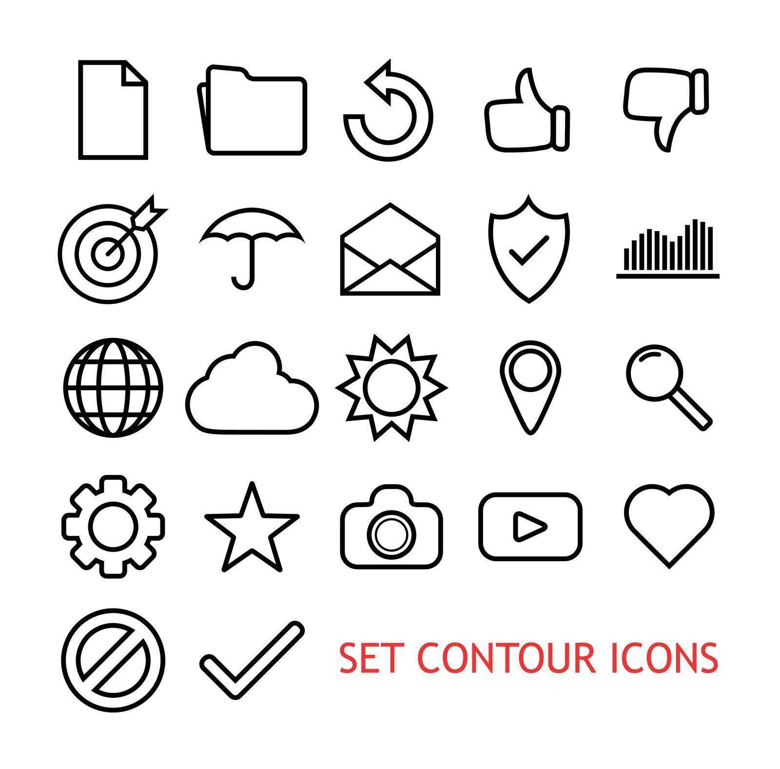 Set Contour Icons for Web Site, Vector Illustration