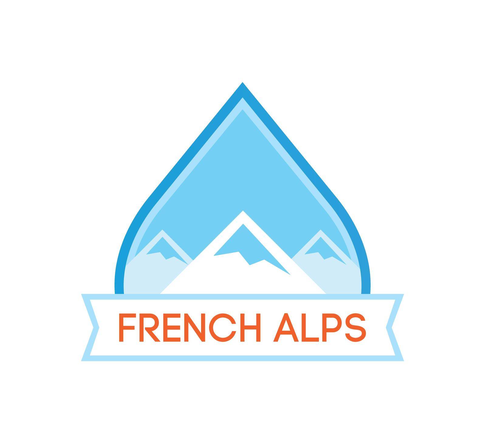 Logotype with Nature Landscape of French Alps in Blue colors. Vector Emblem isolated on White background.