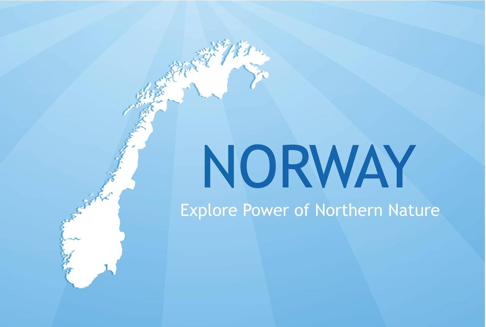 Logo of Norway, Vector Silhouette of Map on Blue Abstract Background with Caption and Slogan.