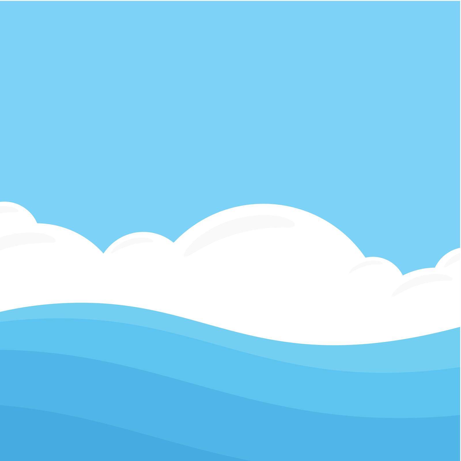 Seascape in Flat style. Simple Beautiful Nature Landscape Illustration of Sea Horizon at Sunny Day.