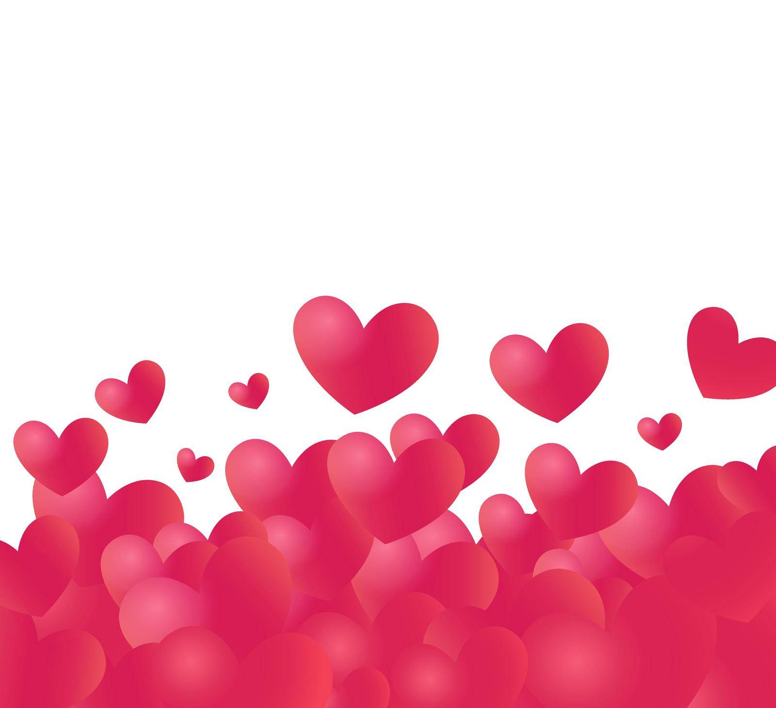 Hearts backdrop footer with white copy space at top. Pink Mock up for Valentines Day or Wedding decoration.