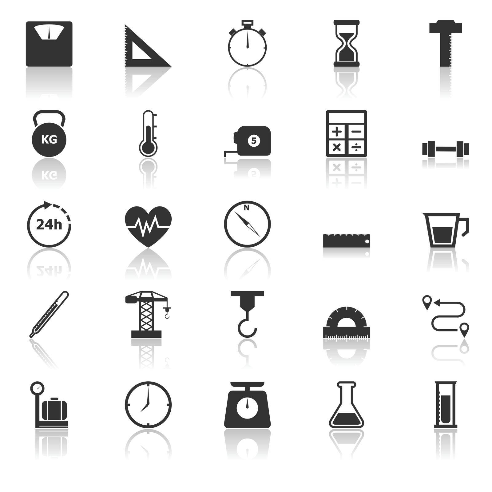 Measuring icons with reflect on white background, stock vector