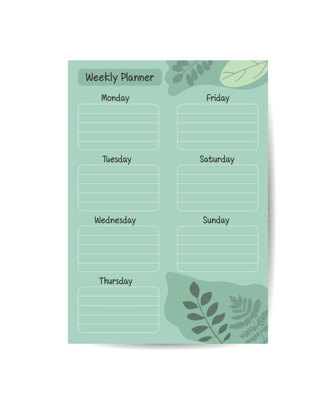 Weekly planner template. to-do list planner template with tropical leaves Vector illustration. by ANITA
