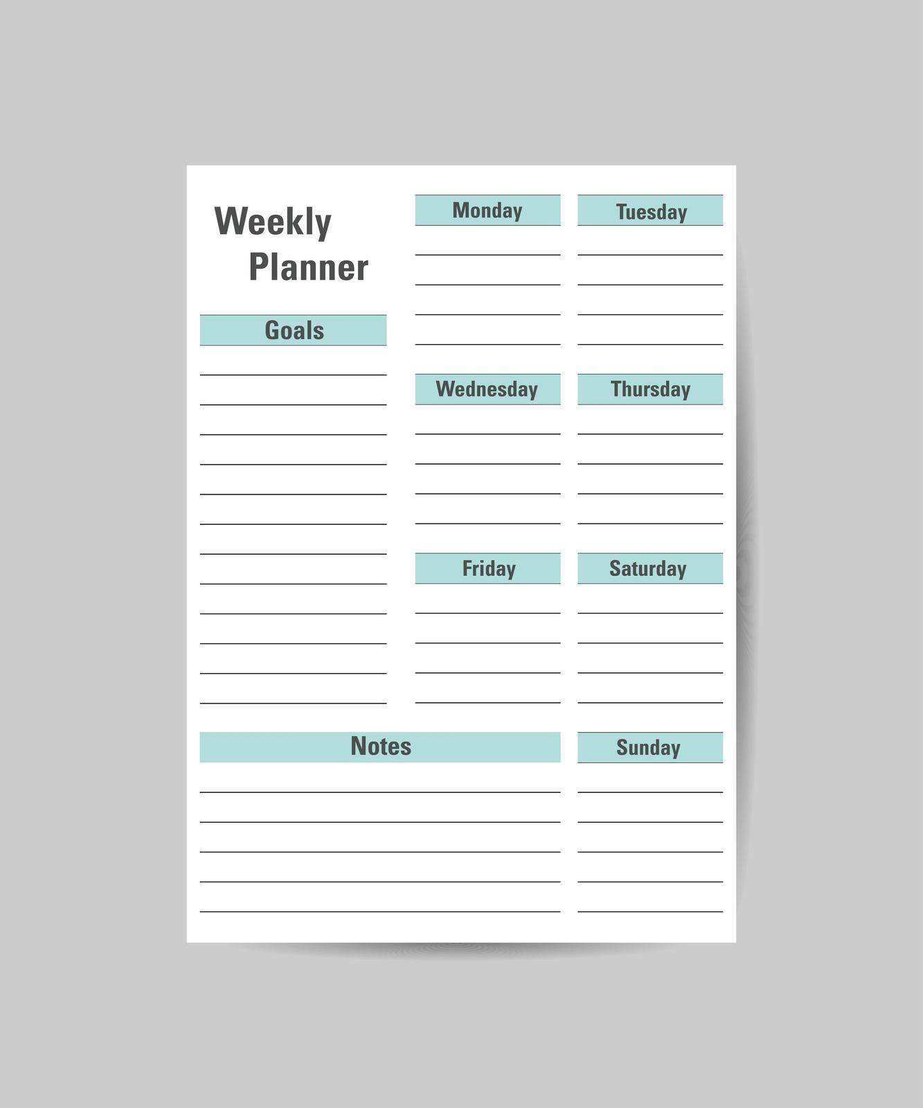 Weekly planning template. Design on a white and turquoise background. by ANITA