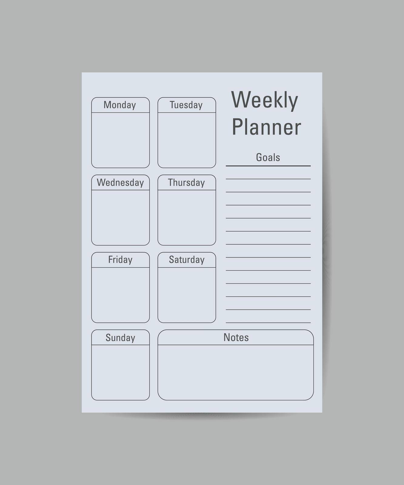 weekly and daily planner page design template vector. Plain design on blue background by ANITA