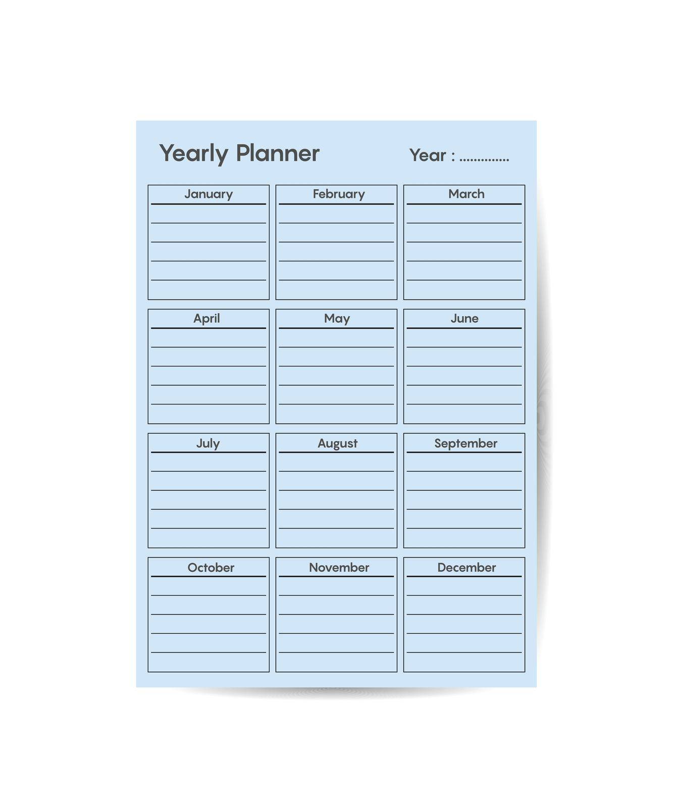 yearly planner template minimalist planners Business organizer page vector design by ANITA