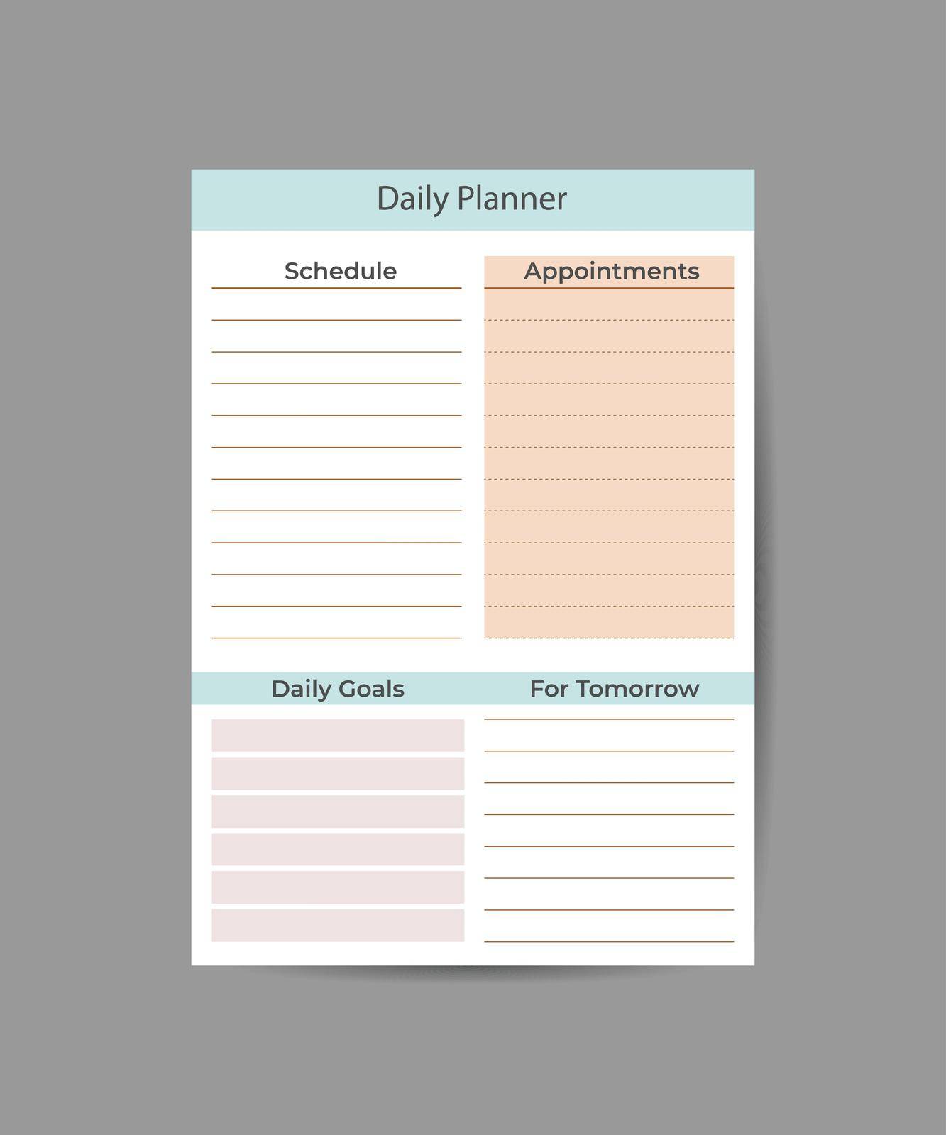 Daily Planner Template Organizer and Schedule for Notes Goals and To Do List Template design vector by ANITA